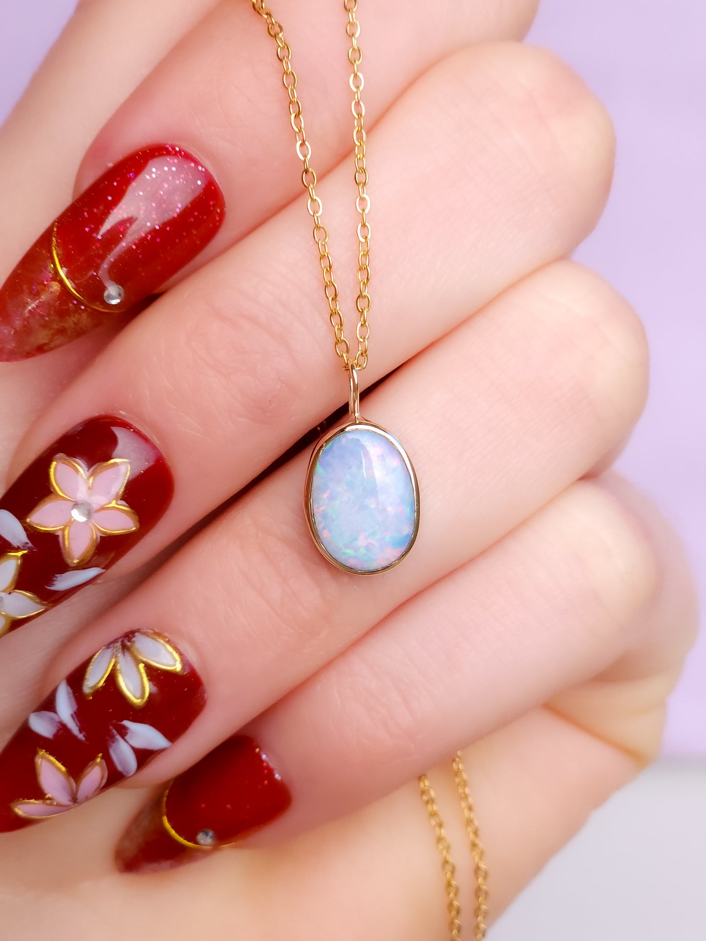 14K Gold Coober Pedy opal doublet necklace/ white opal/ minimalist jewelry/ opal jewellery/ opale/ pink pastel opal