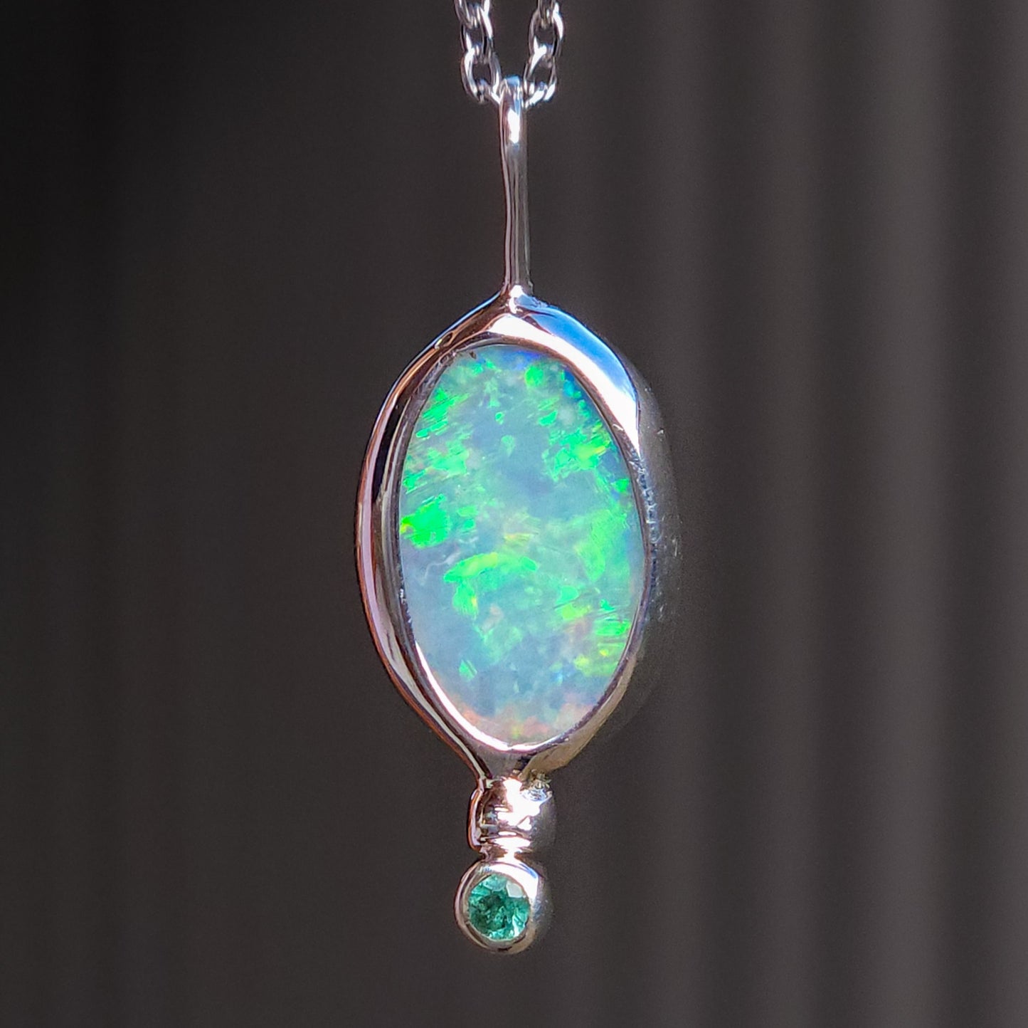 Solid Opal and Emerald Pendant / Australian Coober Pedy Opal/ solid crystal opal / Solid green opal / Emerald necklace