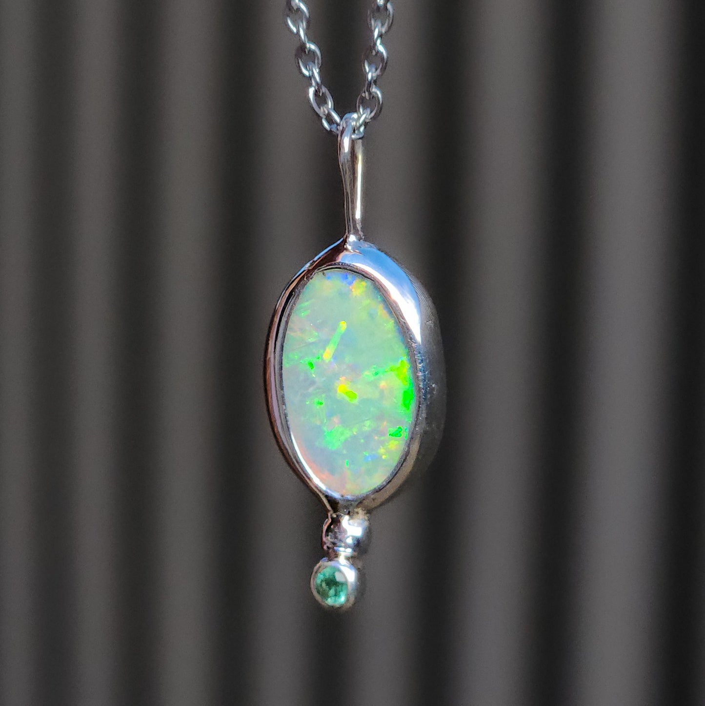 Solid Opal and Emerald Pendant / Australian Coober Pedy Opal/ solid crystal opal / Solid green opal / Emerald necklace