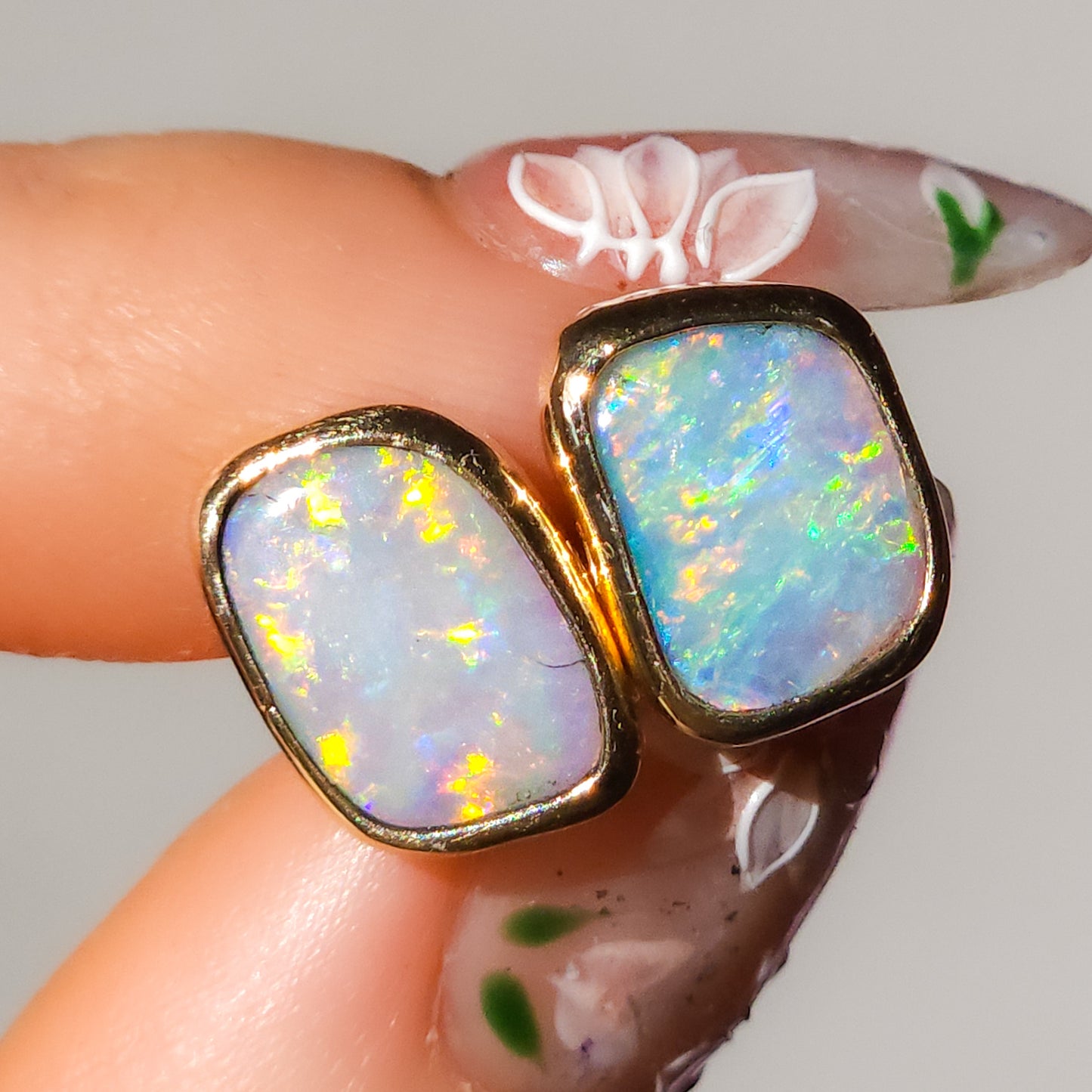 SUNDROPS | 14K Gold Solid Opal Stud Earrings 3.2 cts / Australian crystal opal / Coober Pedy opal / rainbow opal / gold studs / screw backs