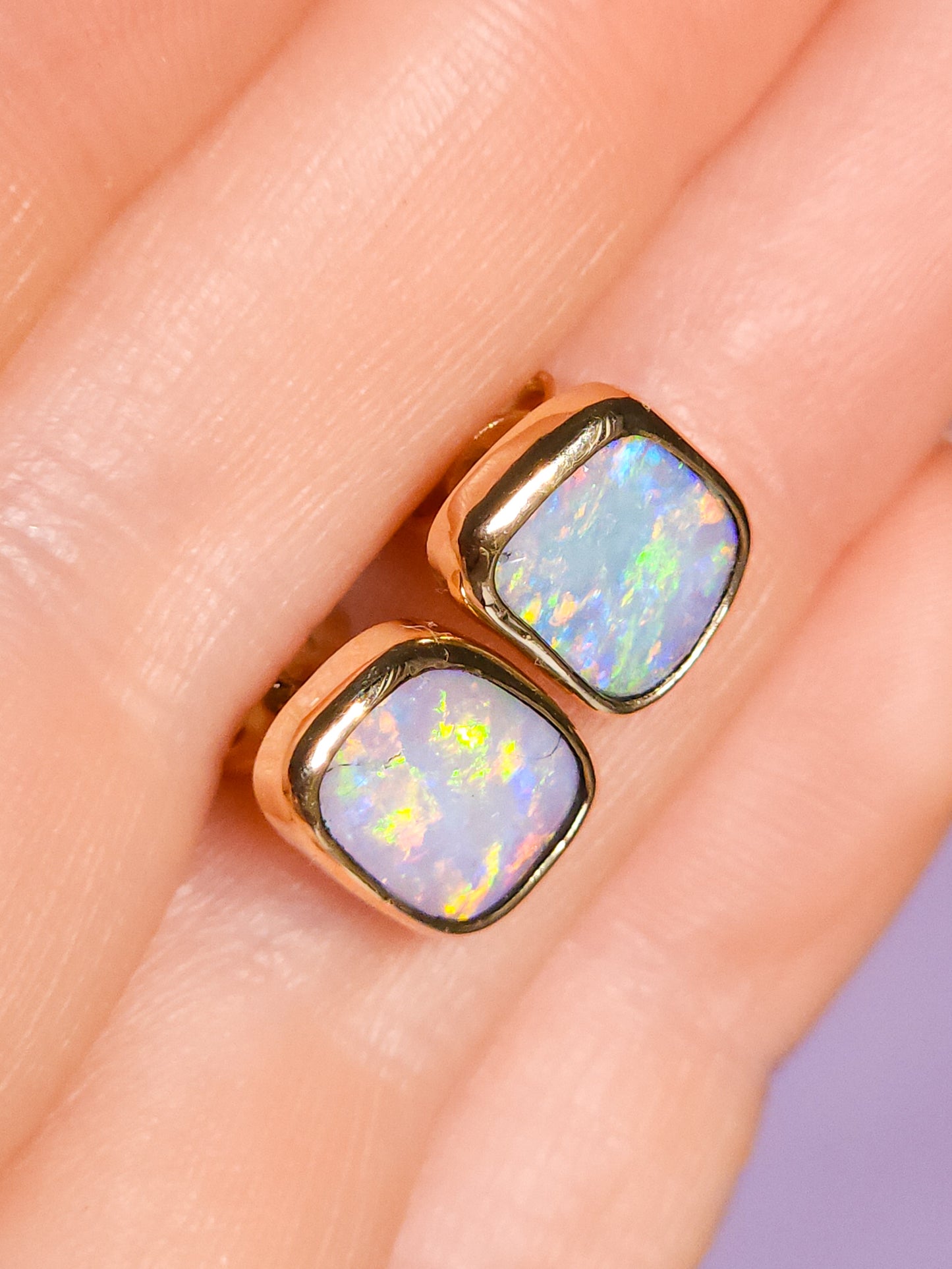 SUNDROPS | 14K Gold Solid Opal Stud Earrings 3.2 cts / Australian crystal opal / Coober Pedy opal / rainbow opal / gold studs / screw backs