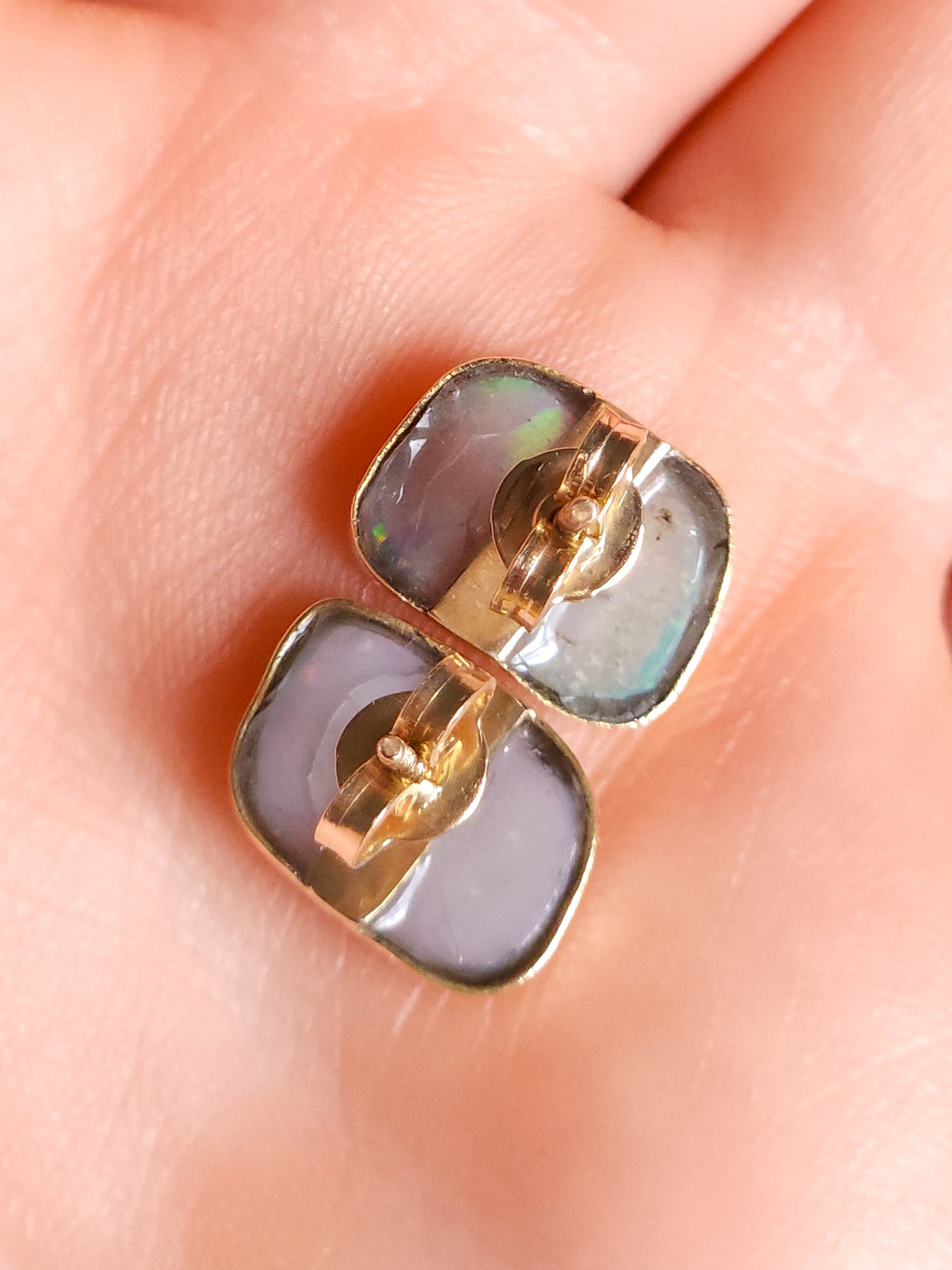 SUNDROPS | 14K Gold Solid Opal Stud Earrings 3.2 cts / Australian crystal opal / Coober Pedy opal / rainbow opal / gold studs / screw backs