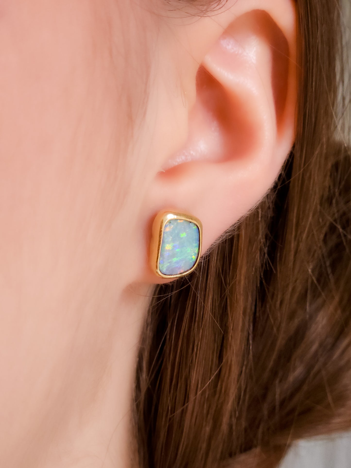 SUNDROPS | 14K Gold Solid Opal Stud Earrings 3.2 cts / Australian crystal opal / Coober Pedy opal / rainbow opal / gold studs / screw backs