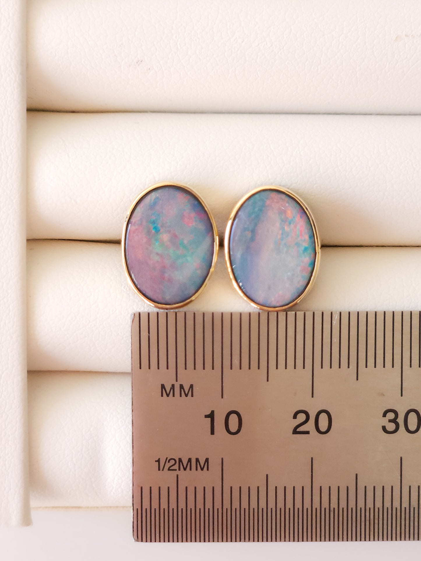 Pink 14K Gold Australian Opal Stud Earrings / Coober Pedy doublet / rainbow opal/ gold studs / screw backs