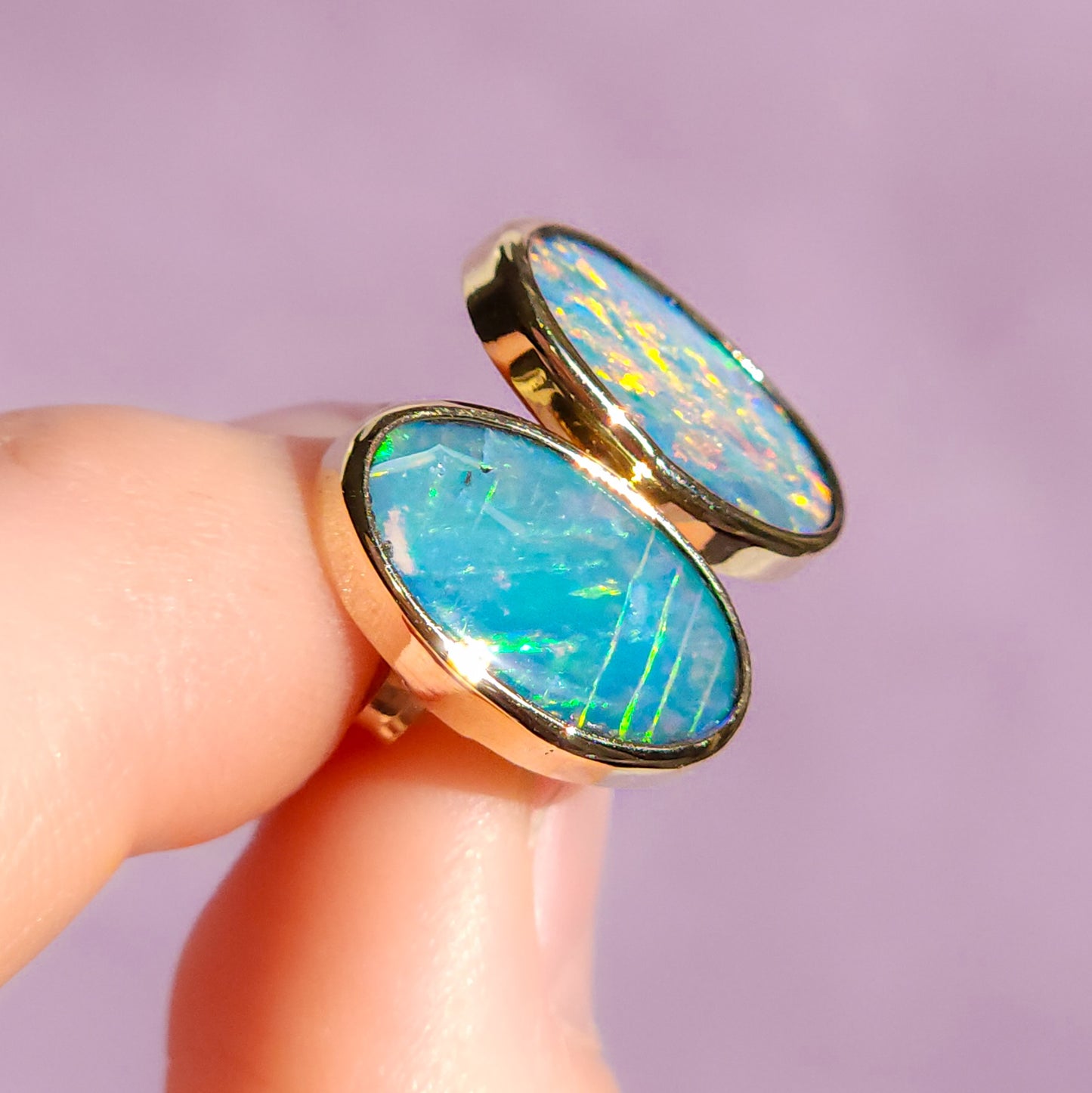 14K Gold Wrapped Australian Opal Stud Earrings, Rare Australian Opal Doublet, Coober Pedy opal / rainbow opal/ gold studs / screw backs