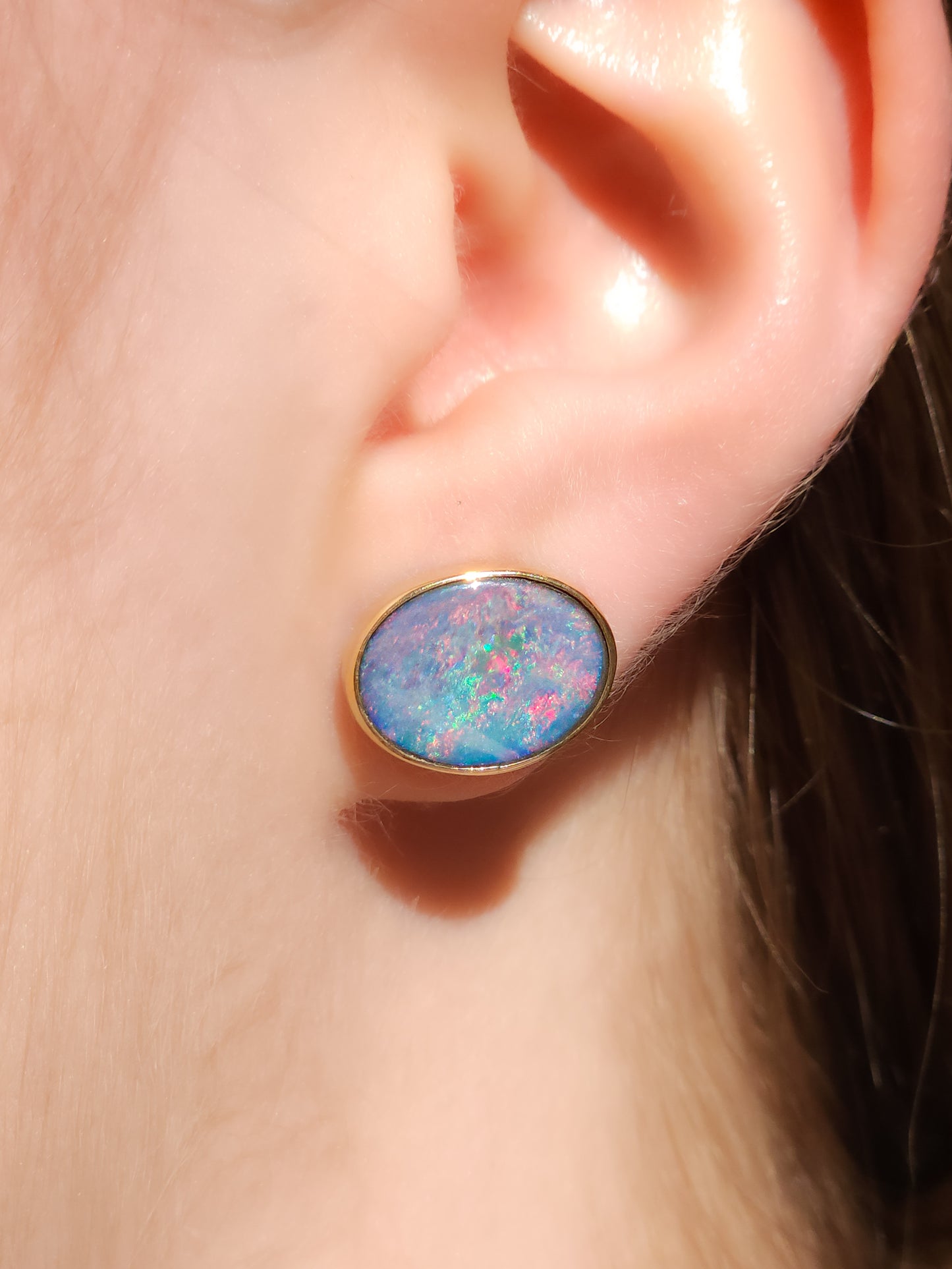 Pink 14K Gold Australian Opal Stud Earrings / Coober Pedy doublet / rainbow opal/ gold studs / screw backs