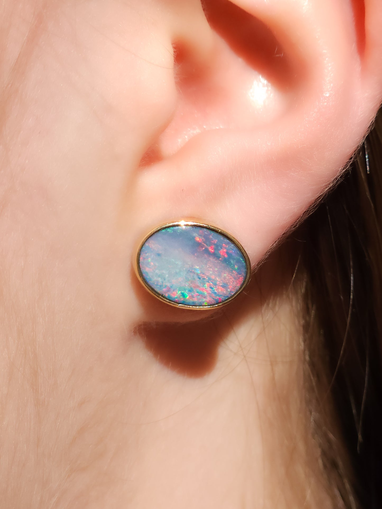 Pink 14K Gold Australian Opal Stud Earrings / Coober Pedy doublet / rainbow opal/ gold studs / screw backs