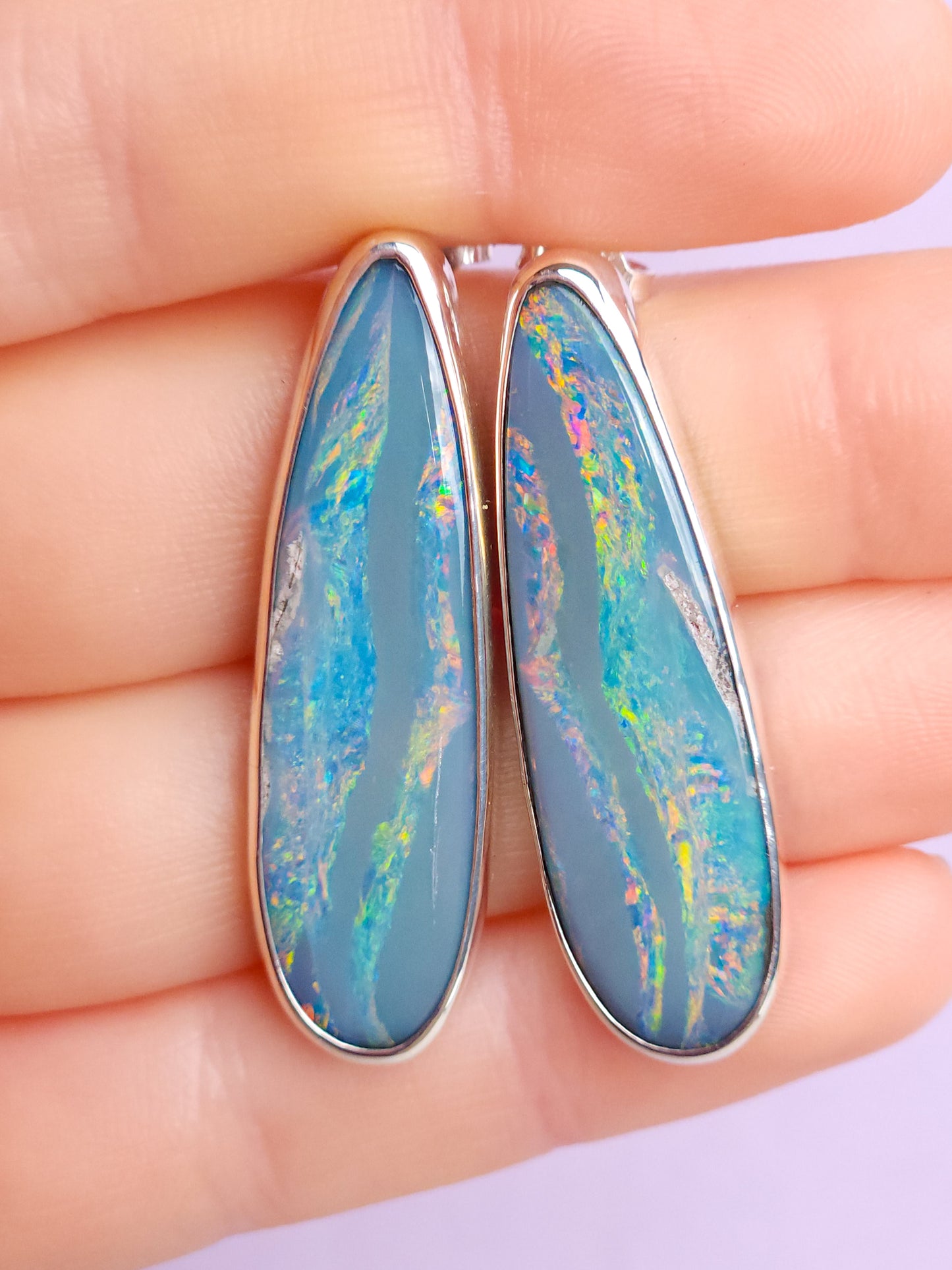 RAINBOW | Australian opal stud earrings / 925 silver / Coober Pedy opal doublet / statement earrings