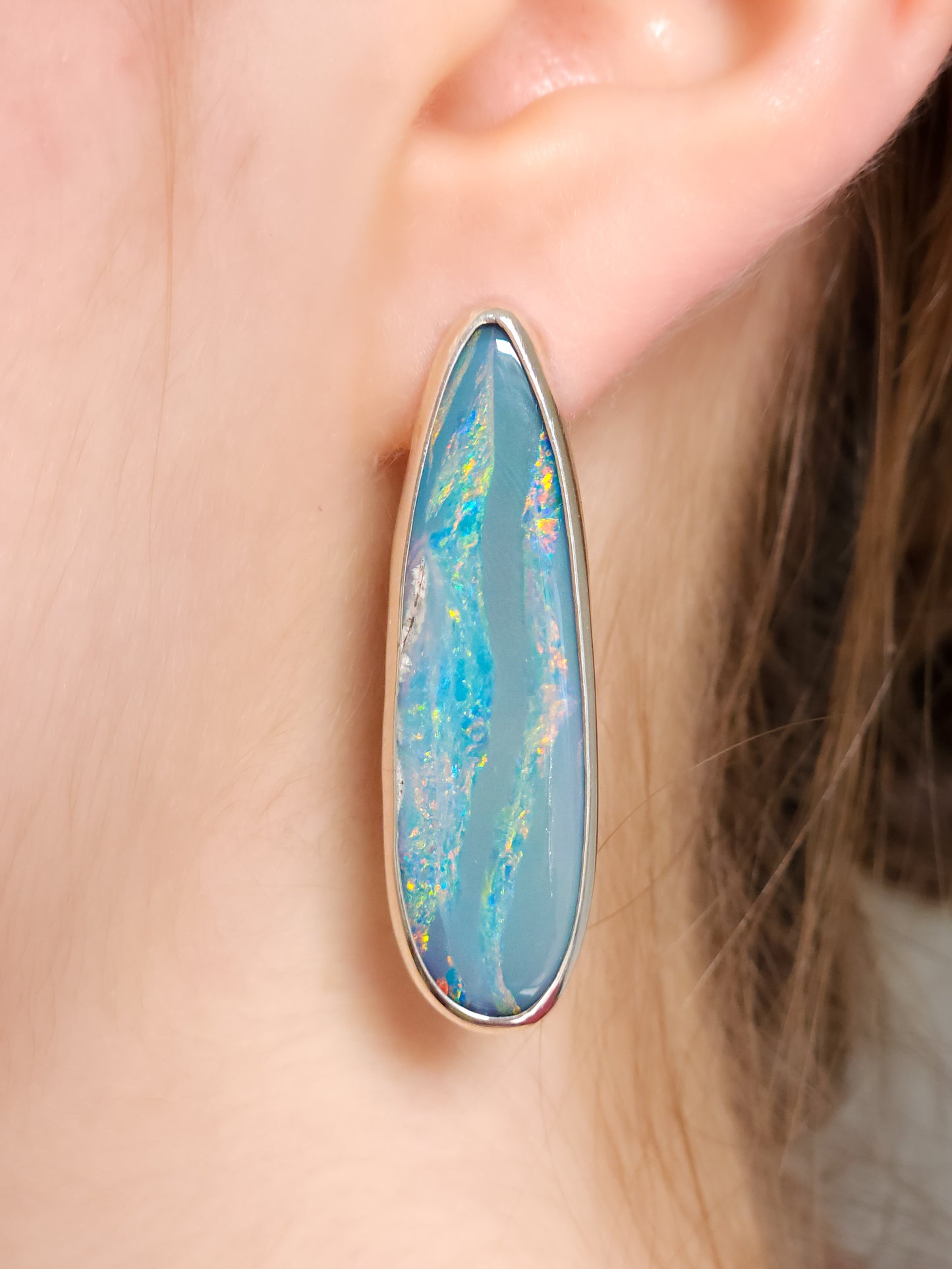 RAINBOW | Australian opal stud earrings / 925 silver / Coober Pedy opal doublet / statement earrings
