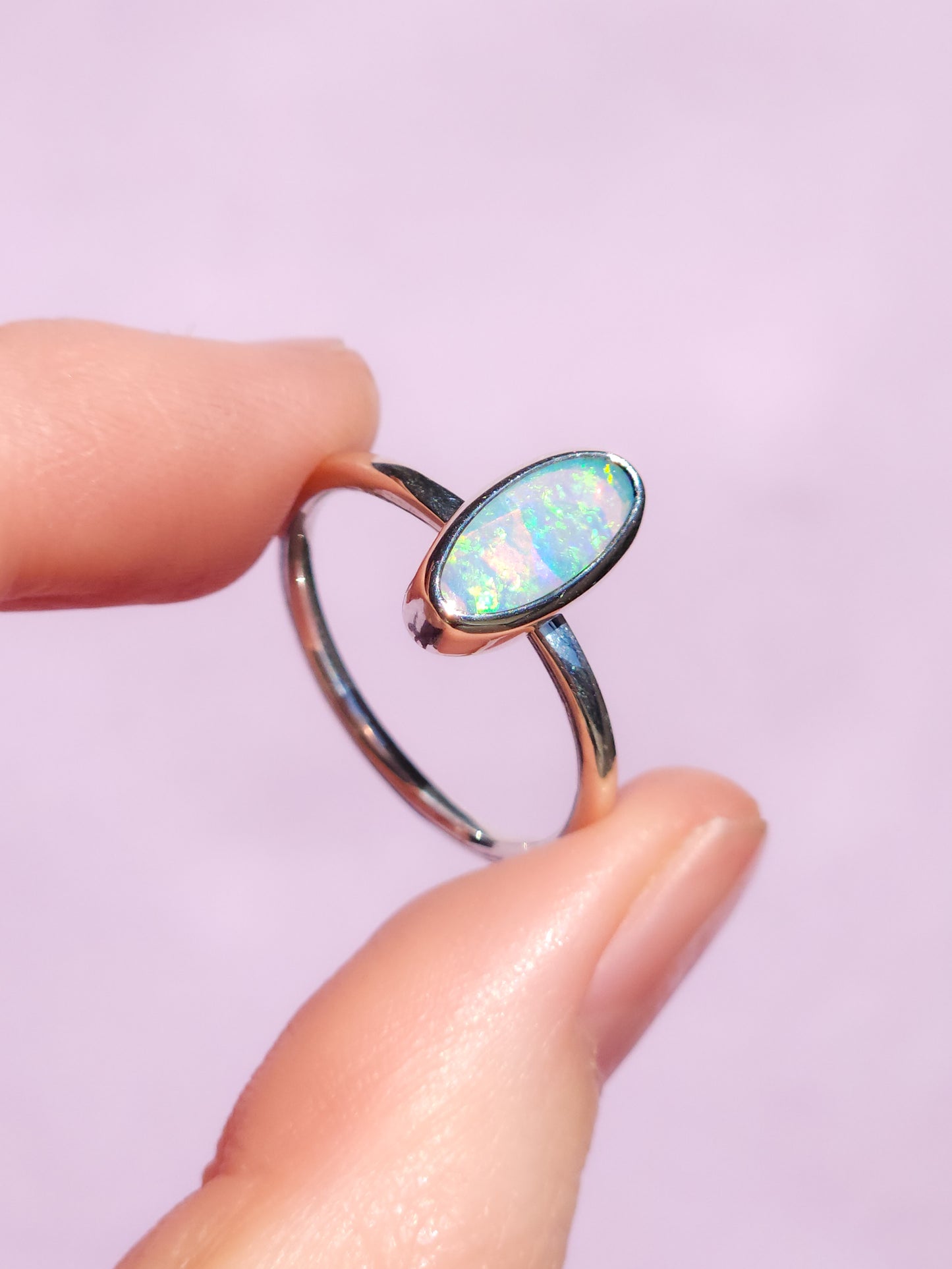 GLISTEN | Solid Australian Opal ring / Free Sizing / 925 silver /Coober Pedy Crystal opal / Dainty ring / Minimalist jewellery
