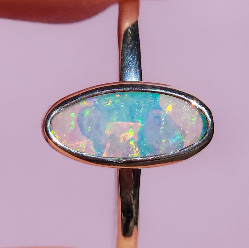 GLISTEN | Solid Australian Opal ring / Free Sizing / 925 silver /Coober Pedy Crystal opal / Dainty ring / Minimalist jewellery