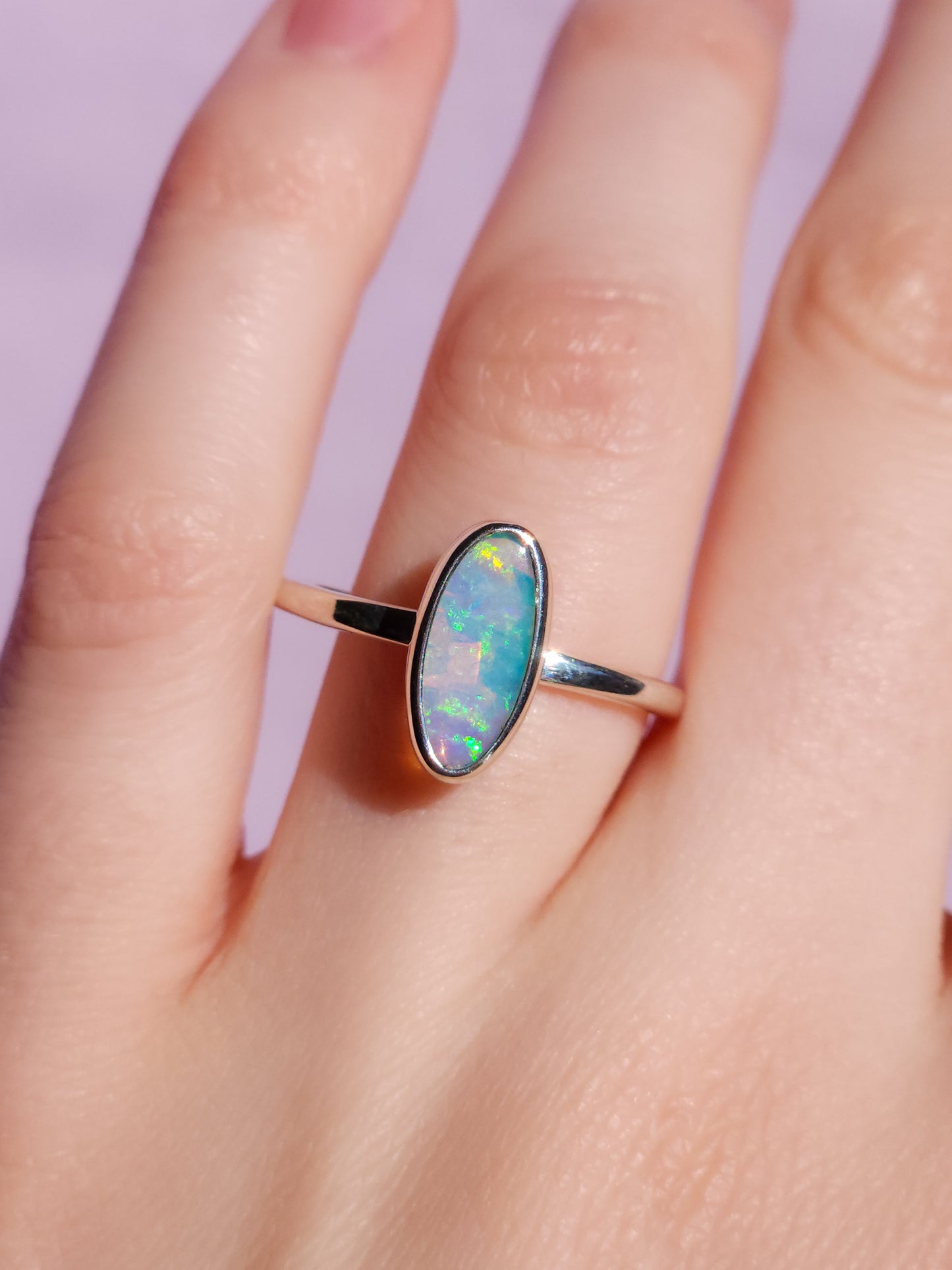 GLISTEN | Solid Australian Opal ring / Free Sizing / 925 silver /Coober Pedy Crystal opal / Dainty ring / Minimalist jewellery