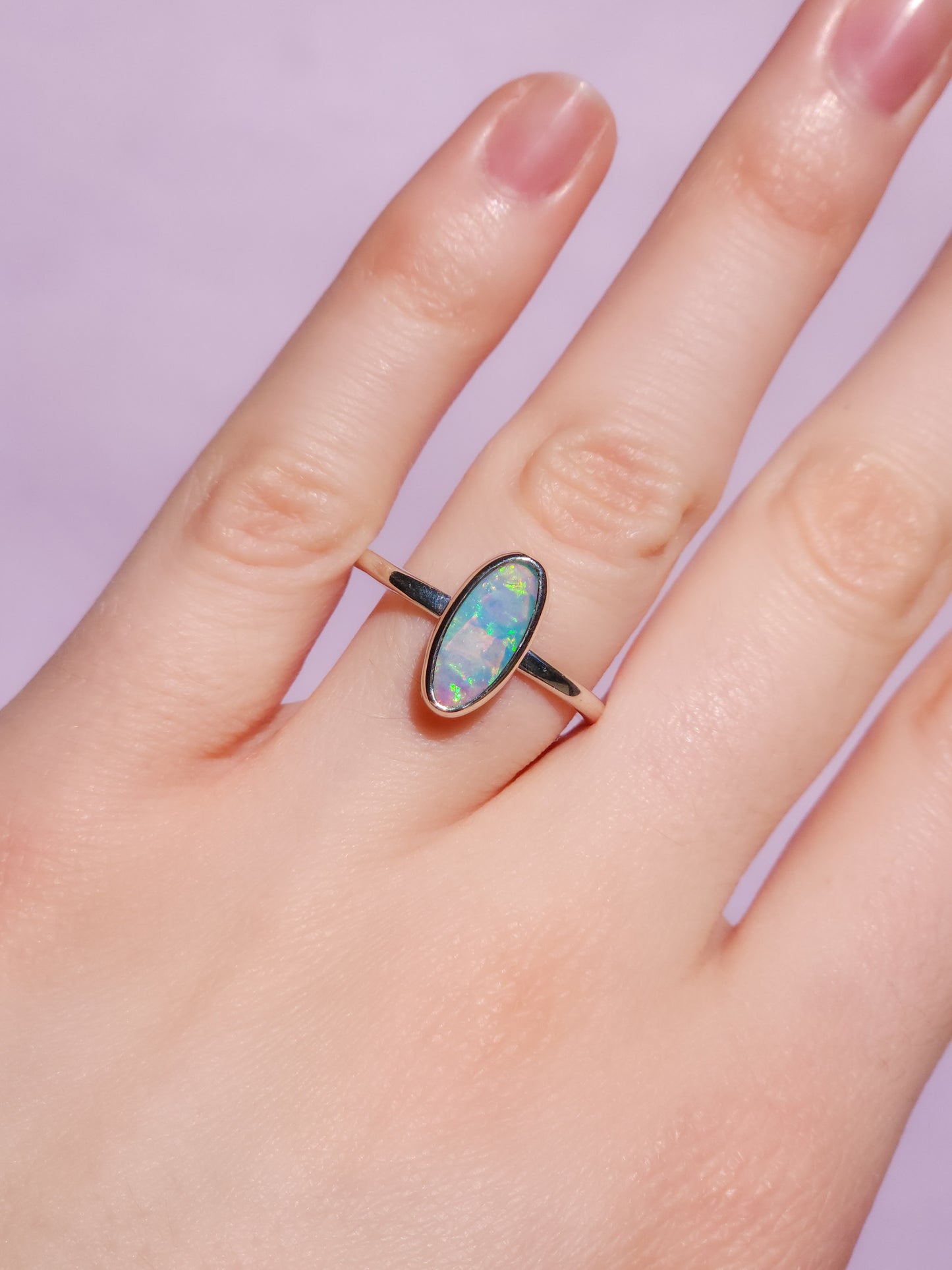 GLISTEN | Solid Australian Opal ring / Free Sizing / 925 silver /Coober Pedy Crystal opal / Dainty ring / Minimalist jewellery