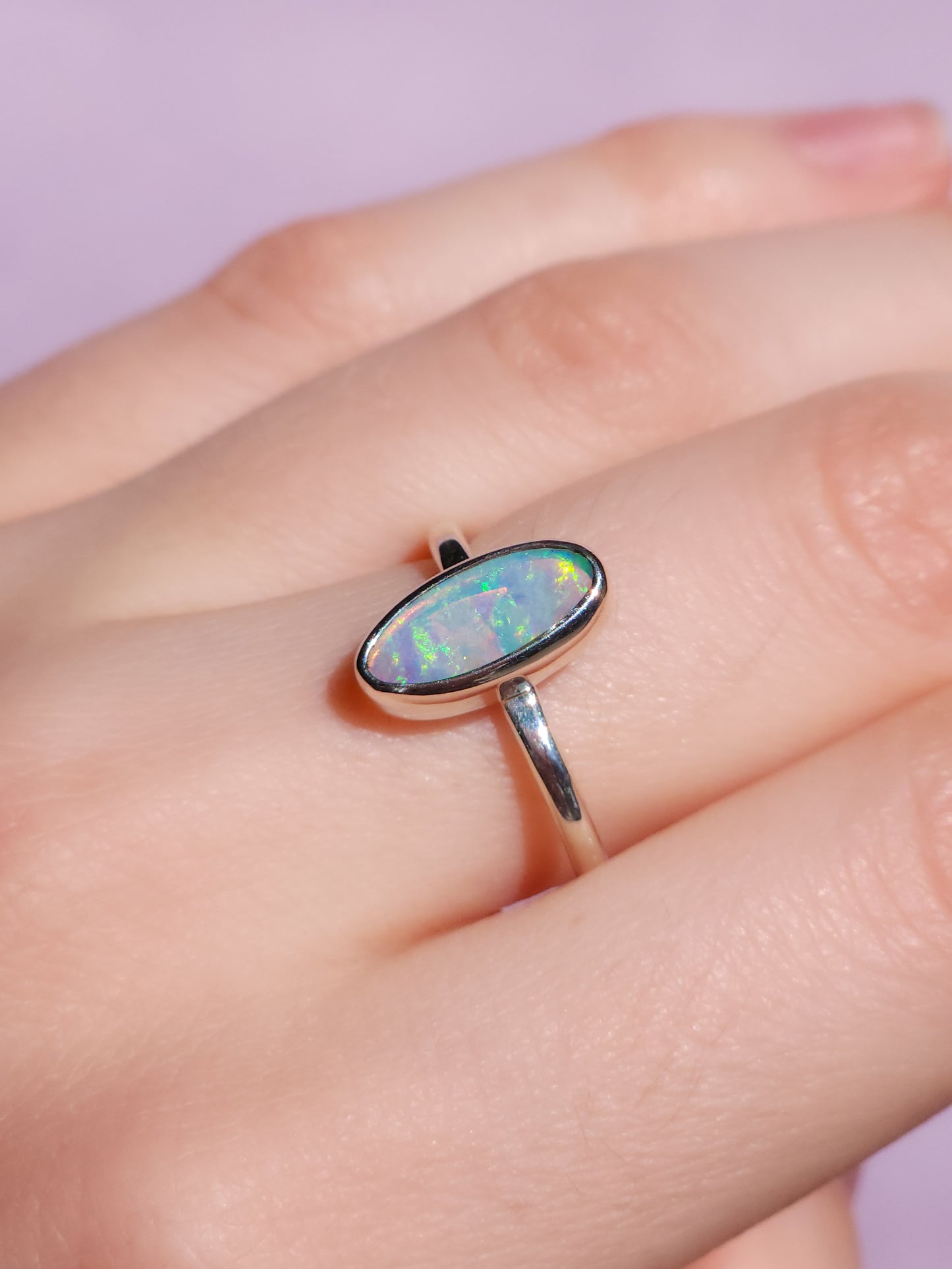 GLISTEN | Solid Australian Opal ring / Free Sizing / 925 silver /Coober Pedy Crystal opal / Dainty ring / Minimalist jewellery