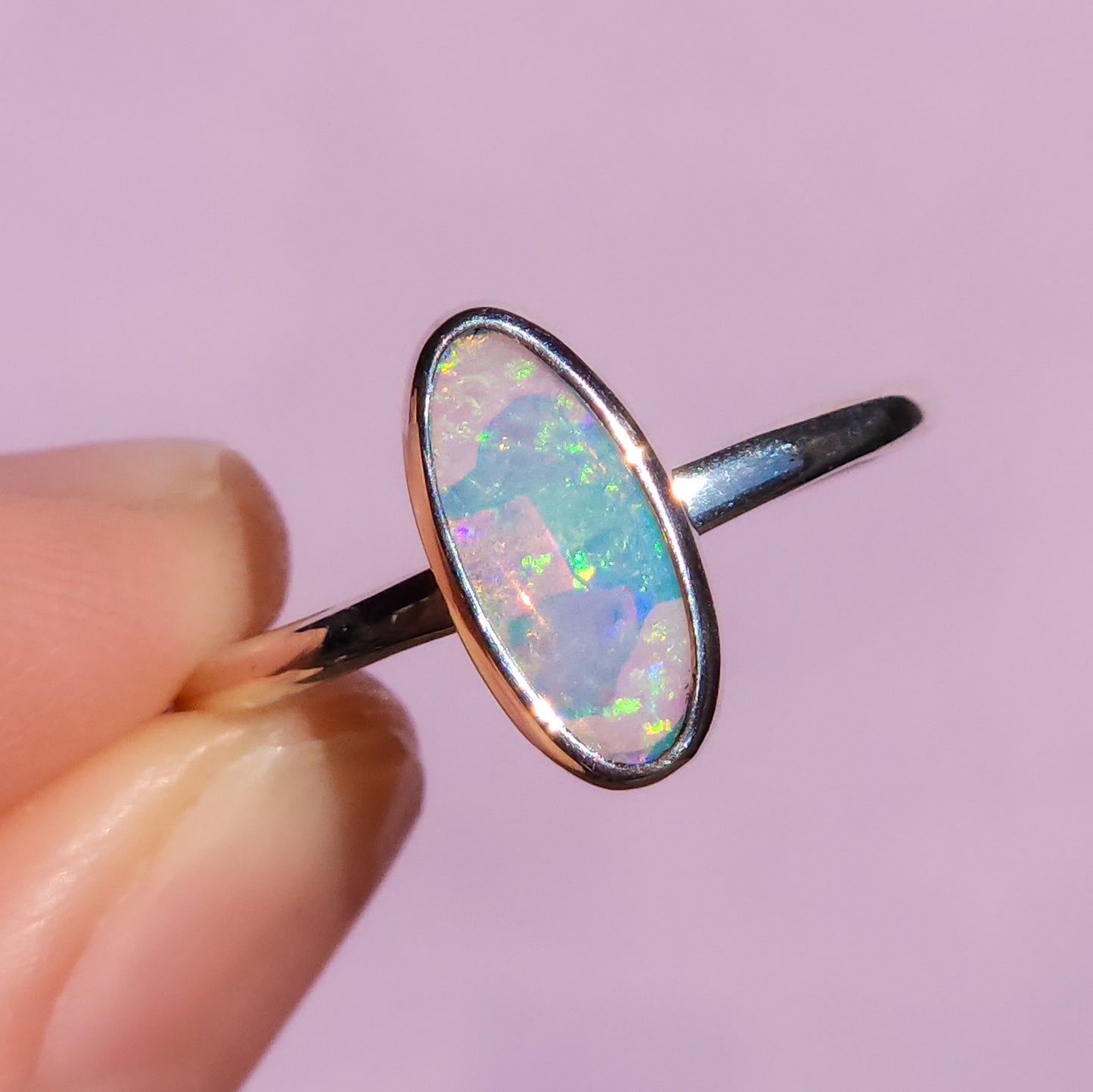 GLISTEN | Solid Australian Opal ring / Free Sizing / 925 silver /Coober Pedy Crystal opal / Dainty ring / Minimalist jewellery