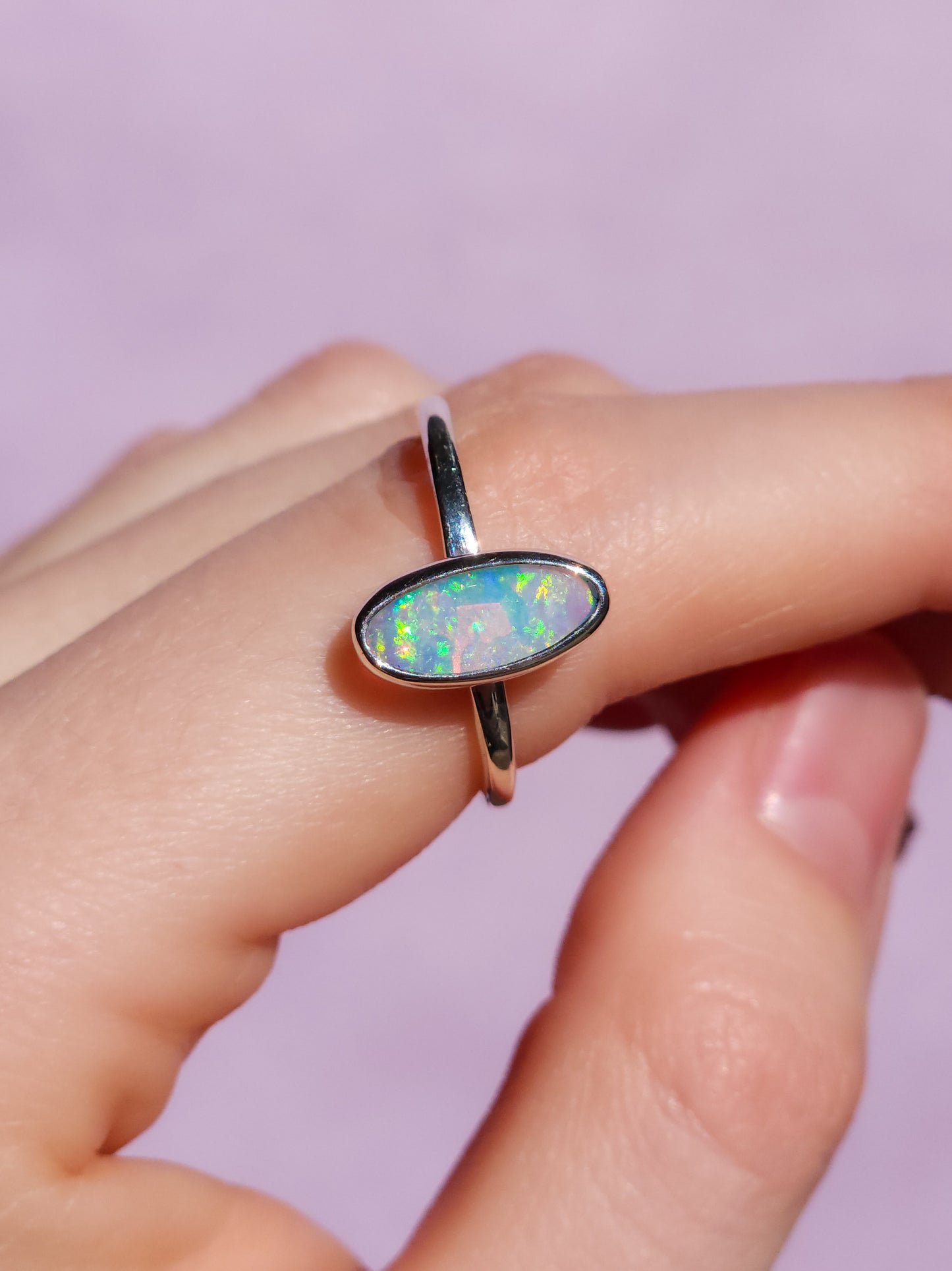 GLISTEN | Solid Australian Opal ring / Free Sizing / 925 silver /Coober Pedy Crystal opal / Dainty ring / Minimalist jewellery