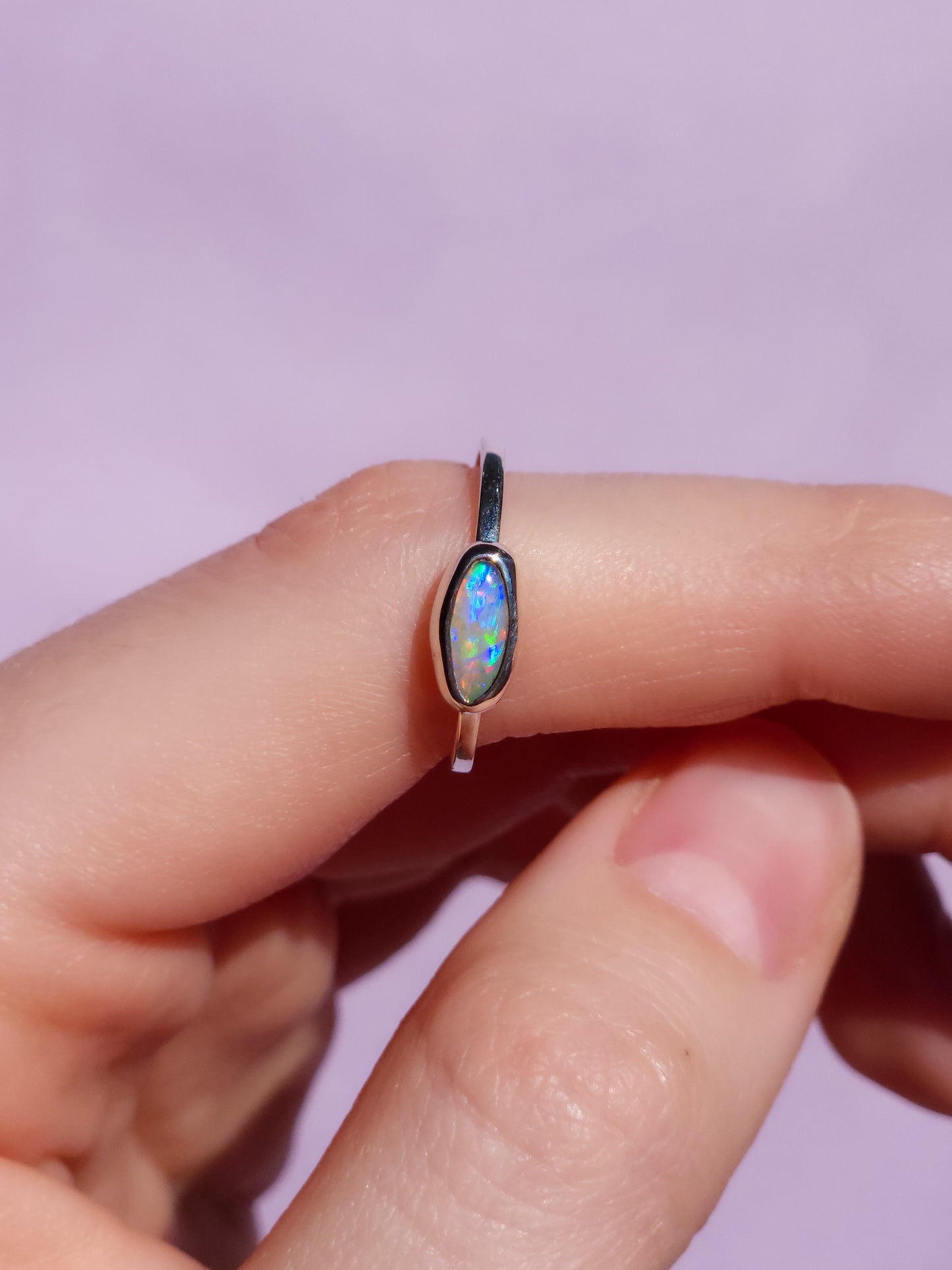 Solid Australian Opal ring / Free Sizing / 925 silver /Coober Pedy White opal / Dainty ring / Minimal ring
