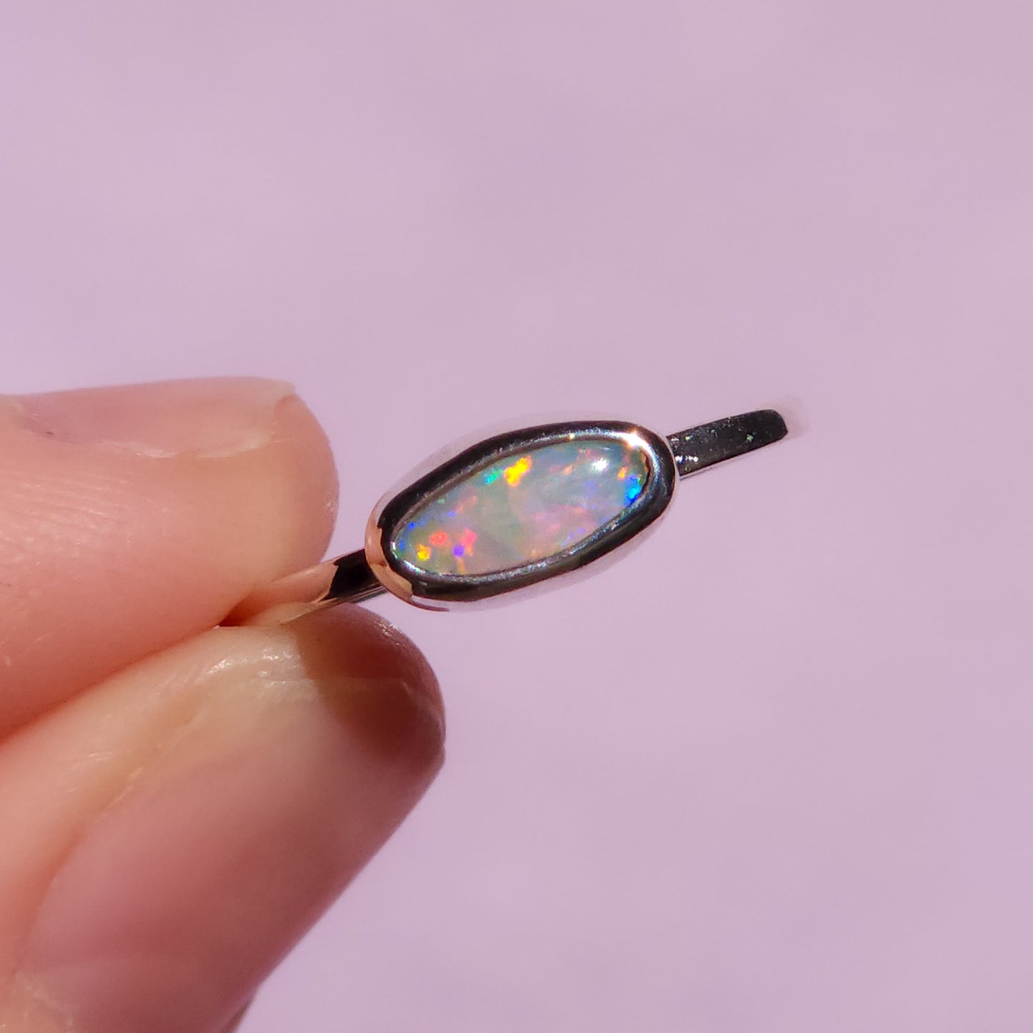 Solid Australian Opal ring / Free Sizing / 925 silver /Coober Pedy White opal / Dainty ring / Minimal ring
