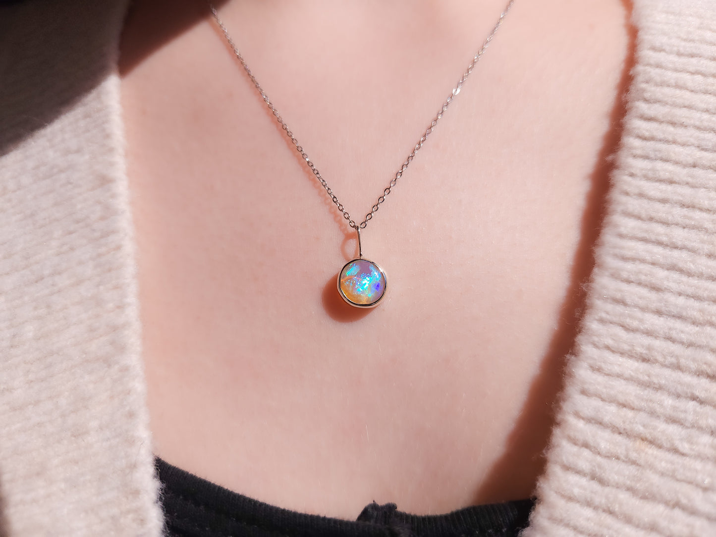 Solid Coober Pedy Opal pendant / Australian opal necklace / solid crystal opal / blue opal necklace