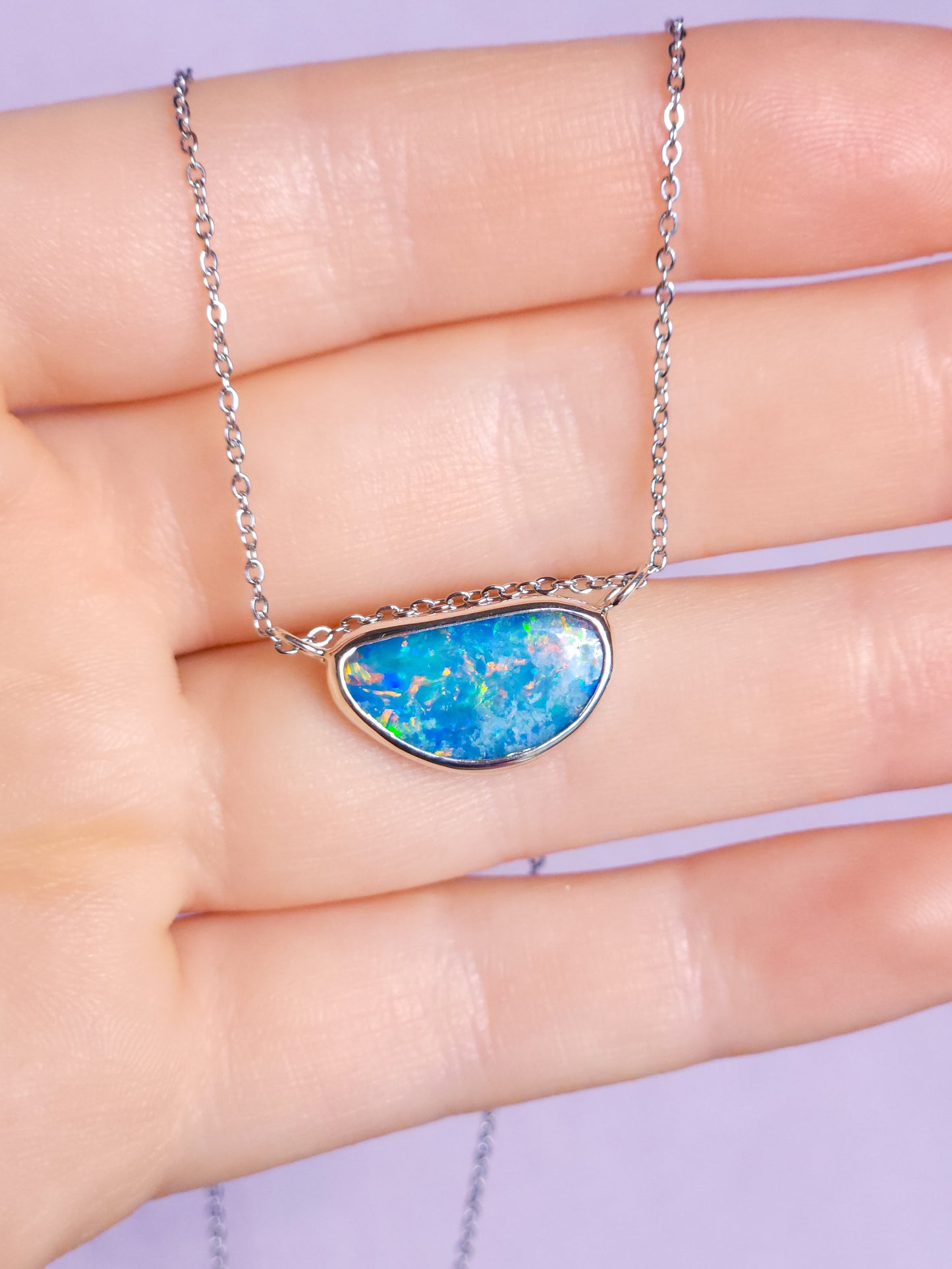 EAST WEST | Australian opal doublet pendant / 925 Silver / Coober Pedy/ statement necklace / solid silver / rainbow opal