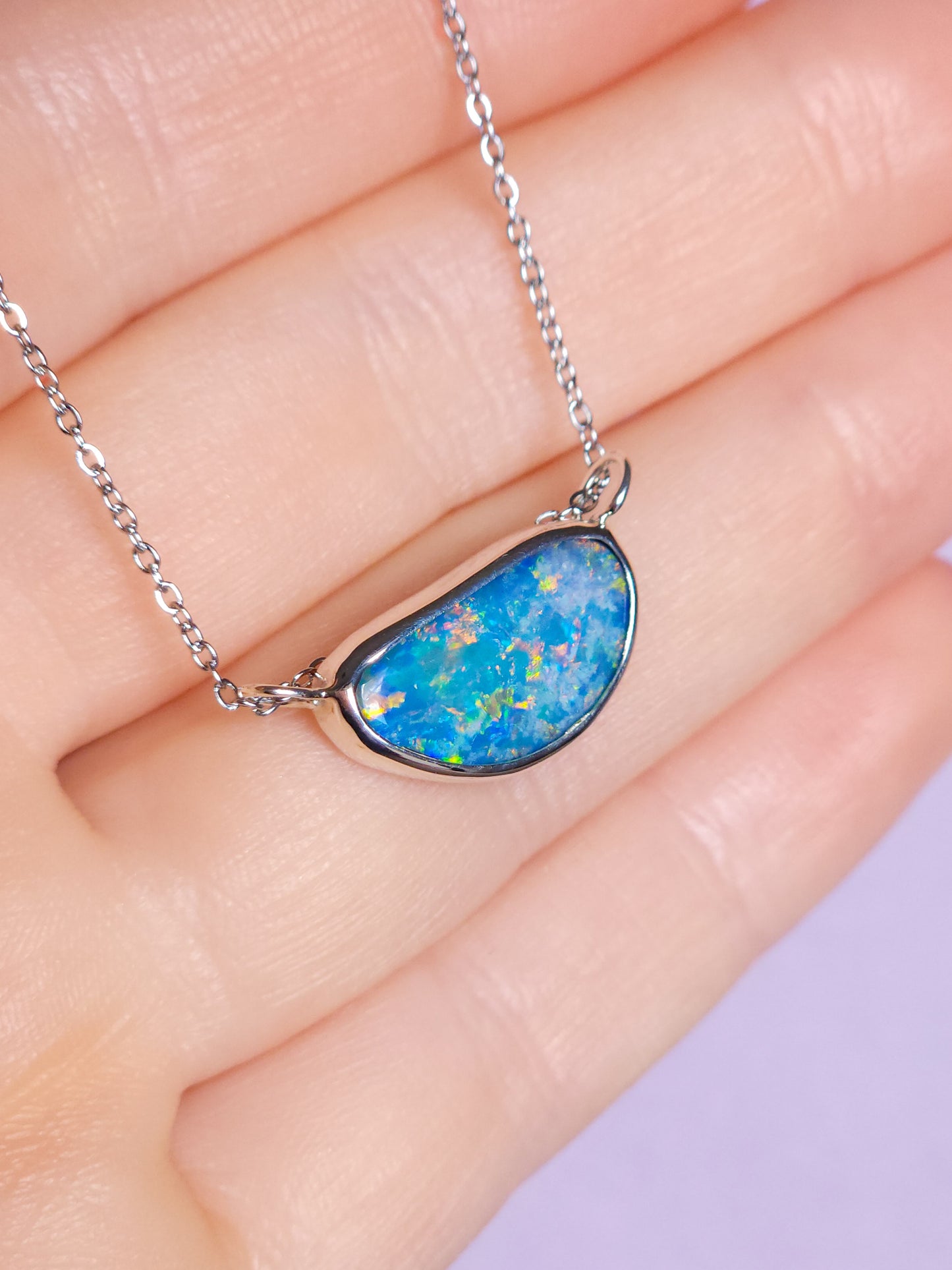 EAST WEST | Australian opal doublet pendant / 925 Silver / Coober Pedy/ statement necklace / solid silver / rainbow opal