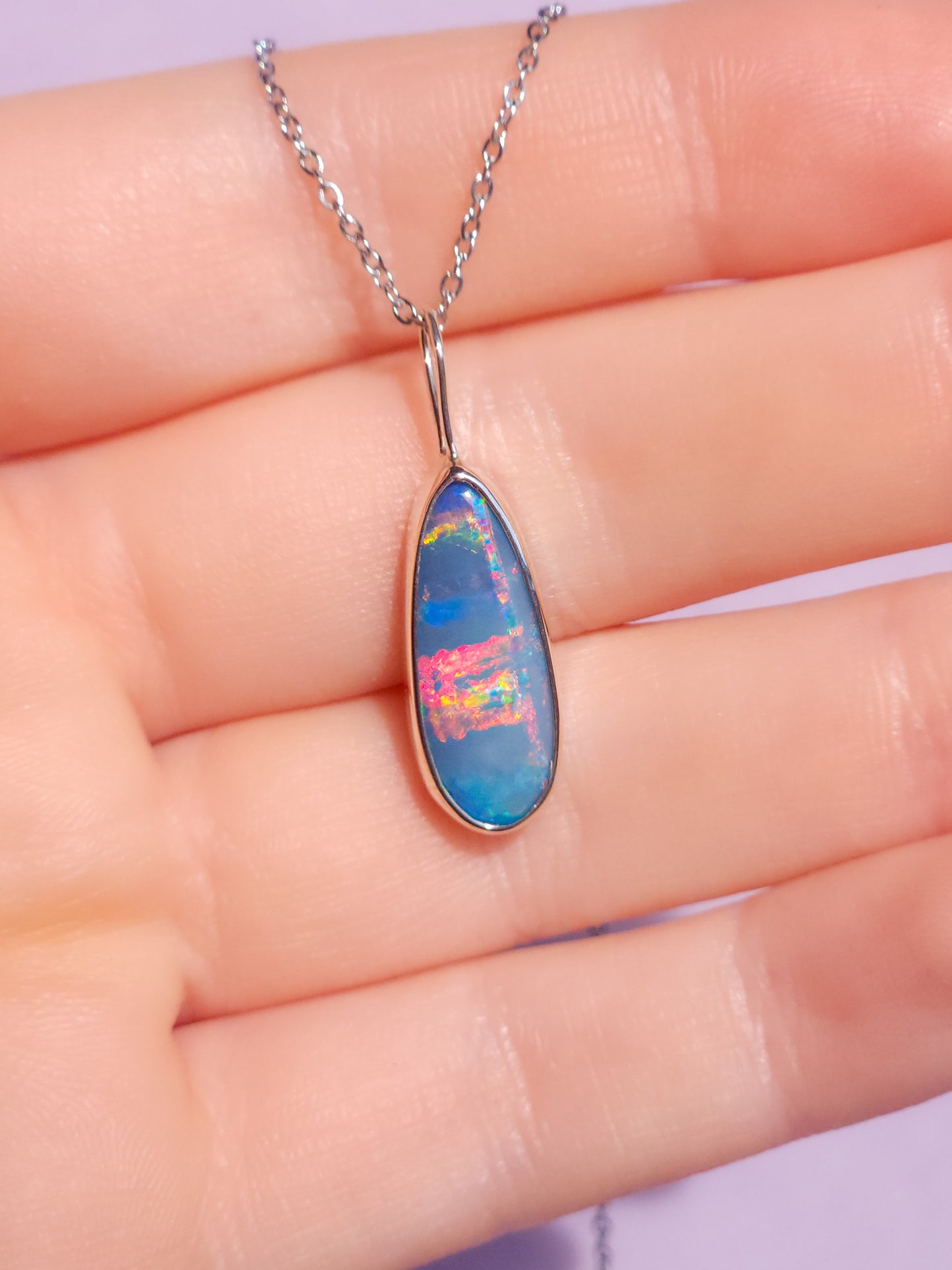 LIORA | Australian opal doublet pendant / 925 Silver/ Coober Pedy/ statement necklace/ dainty jewelry / Red opal