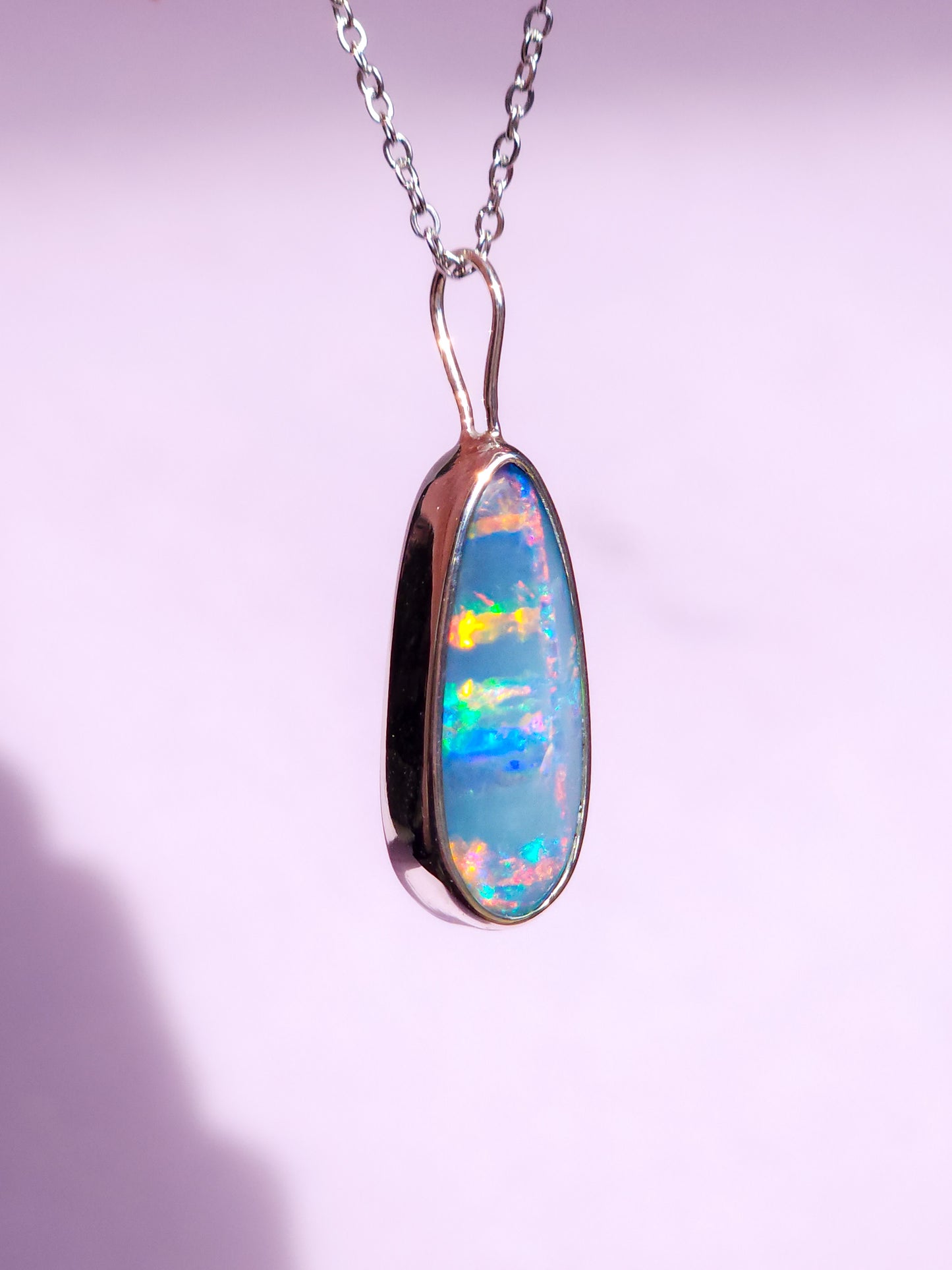 LIORA | Australian opal doublet pendant / 925 Silver/ Coober Pedy/ statement necklace/ dainty jewelry / Red opal