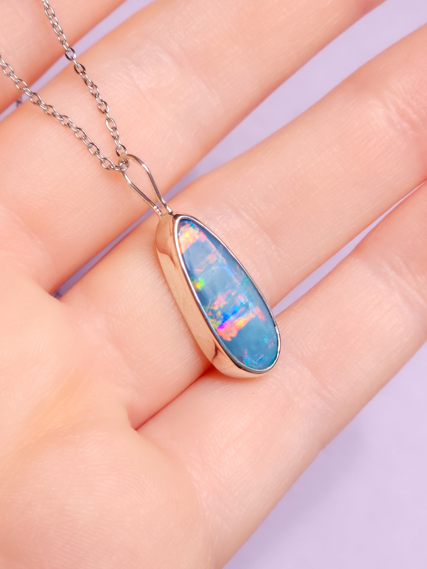 LIORA | Australian opal doublet pendant / 925 Silver/ Coober Pedy/ statement necklace/ dainty jewelry / Red opal