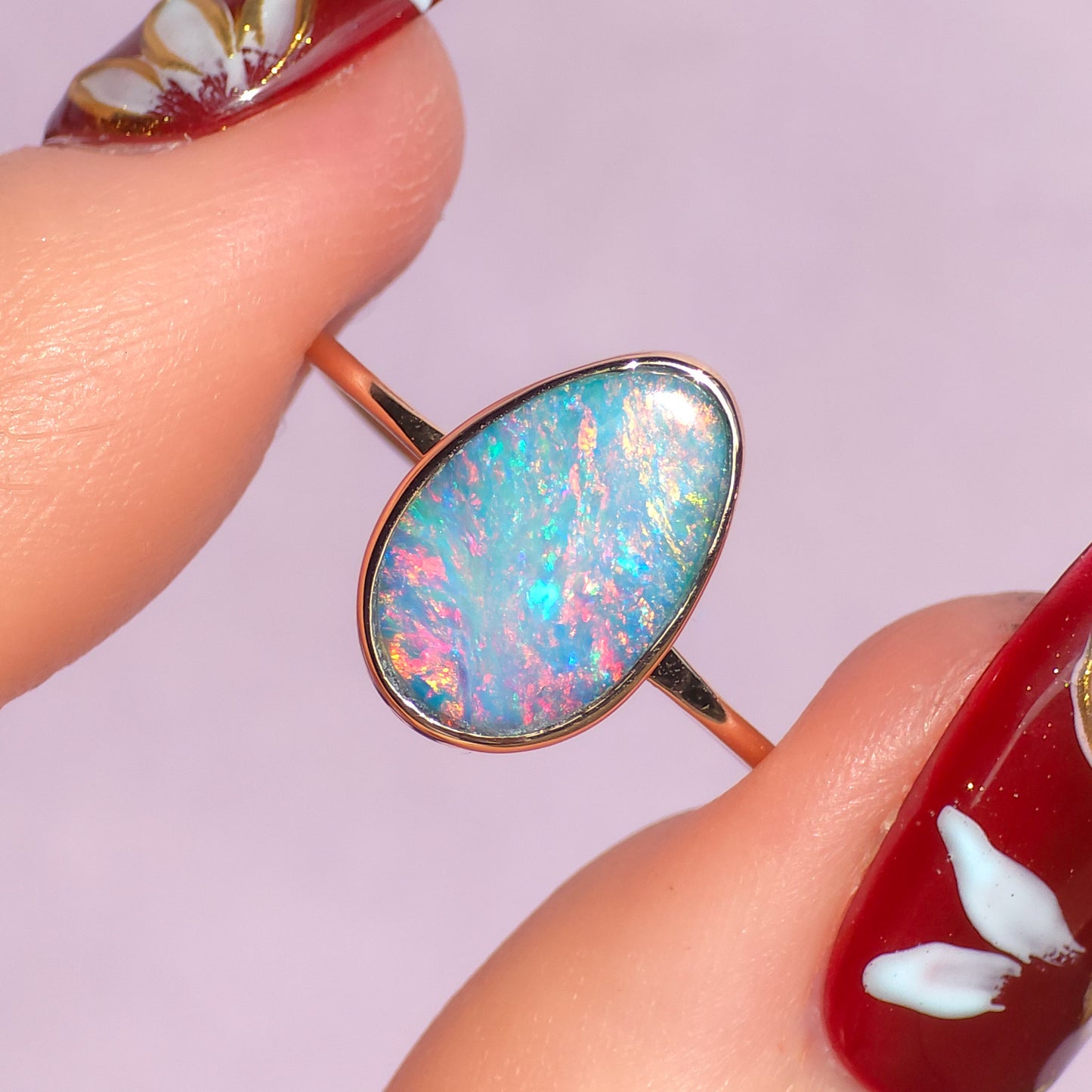 14K Rose Gold Australian opal doublet ring / Free Sizing / Coober Pedy Opal / solid rose gold / Dainty ring / minimalist ring