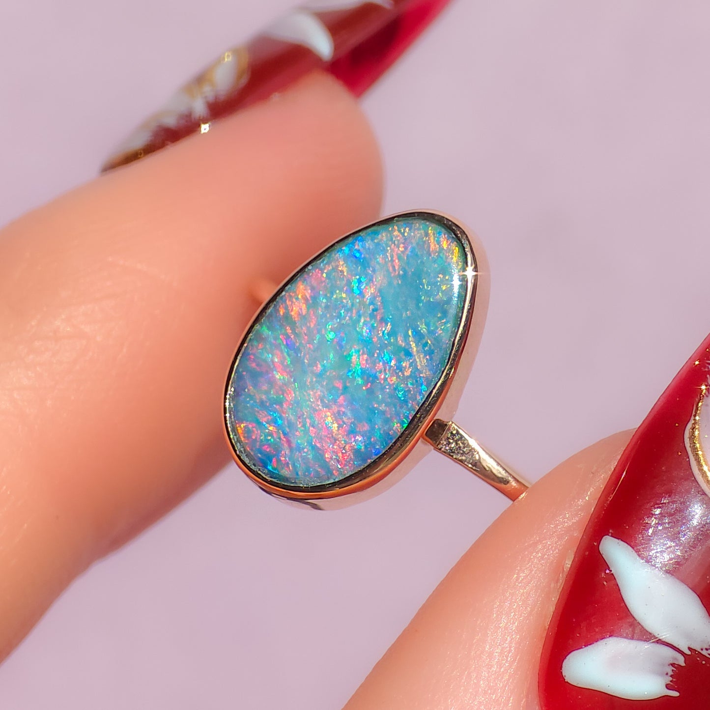 14K Rose Gold Australian opal doublet ring / Free Sizing / Coober Pedy Opal / solid rose gold / Dainty ring / minimalist ring