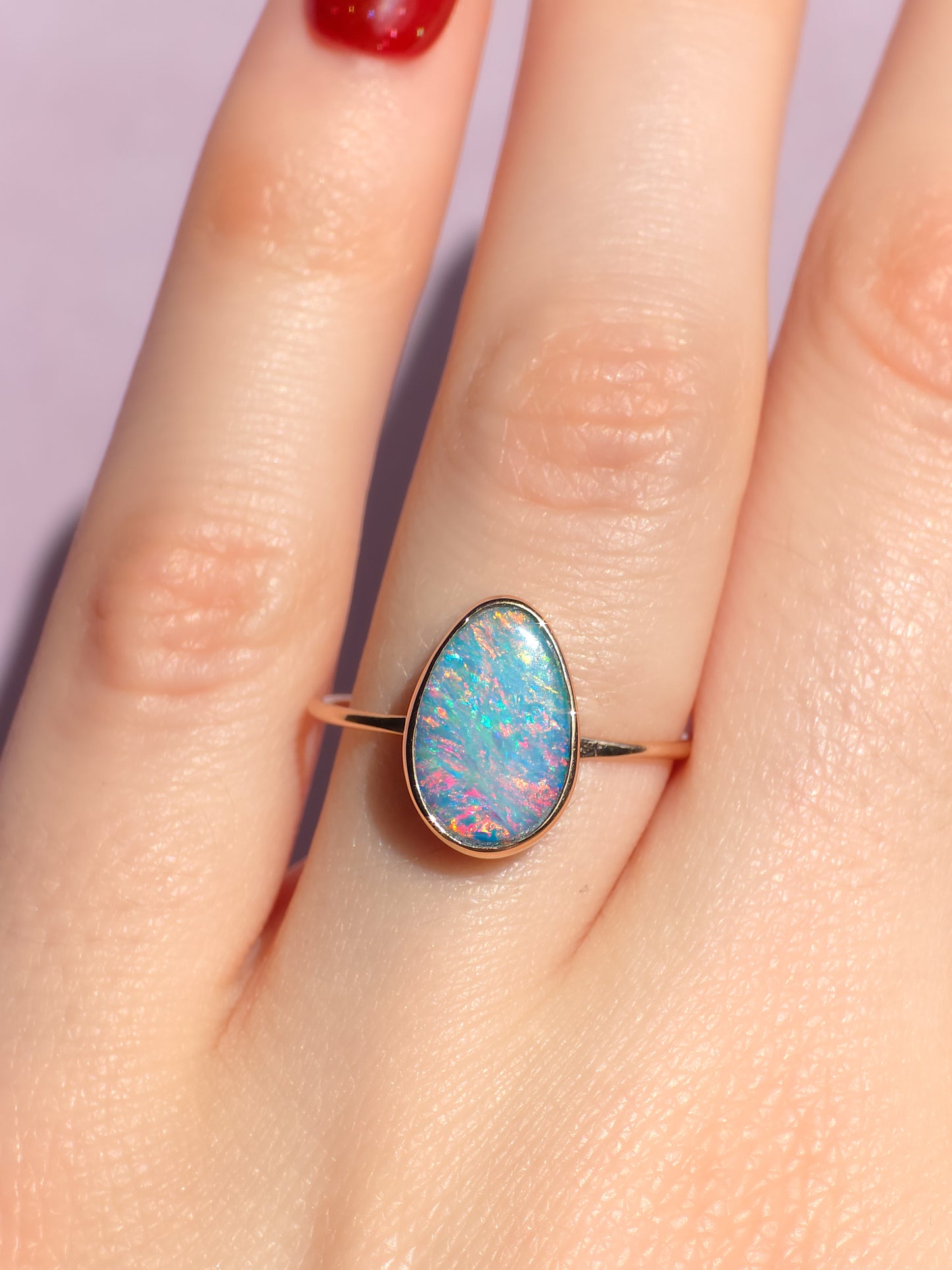 14K Rose Gold Australian opal doublet ring / Free Sizing / Coober Pedy Opal / solid rose gold / Dainty ring / minimalist ring