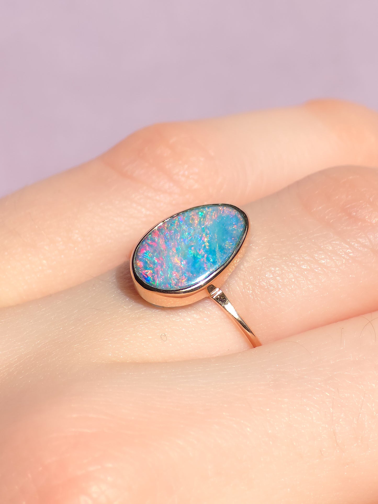 14K Rose Gold Australian opal doublet ring / Free Sizing / Coober Pedy Opal / solid rose gold / Dainty ring / minimalist ring