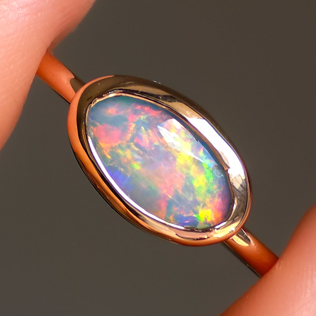 FLUORESCENT | 14K Rose Gold solid Australian Opal ring / Free Sizing / 0.9 cts / Coober Pedy Opal / solid rose gold / Dainty ring / minimal jewelry