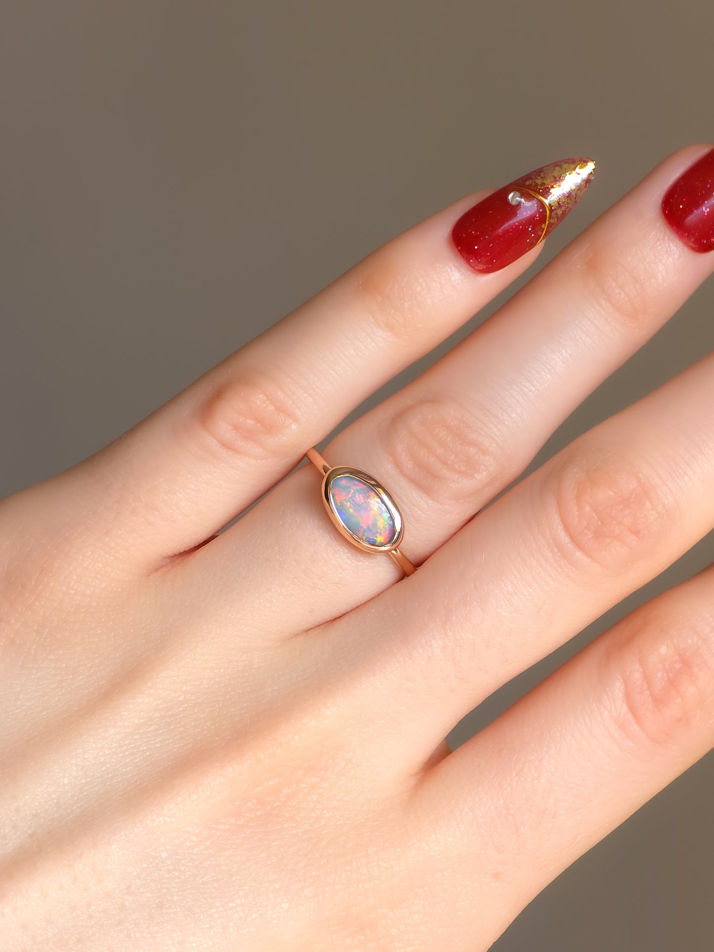 FLUORESCENT | 14K Rose Gold solid Australian Opal ring / Free Sizing / 0.9 cts / Coober Pedy Opal / solid rose gold / Dainty ring / minimal jewelry