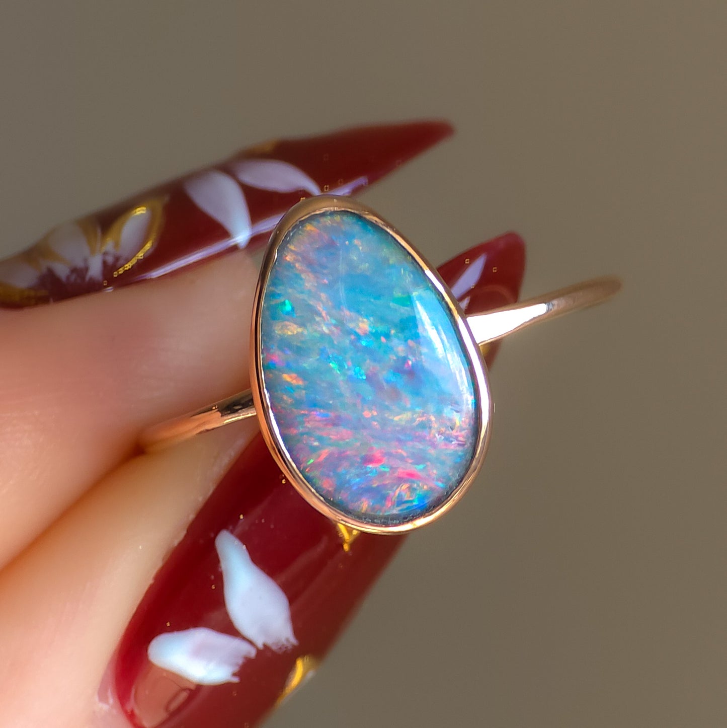 14K Rose Gold Australian opal doublet ring / Free Sizing / Coober Pedy Opal / solid rose gold / Dainty ring / minimalist ring