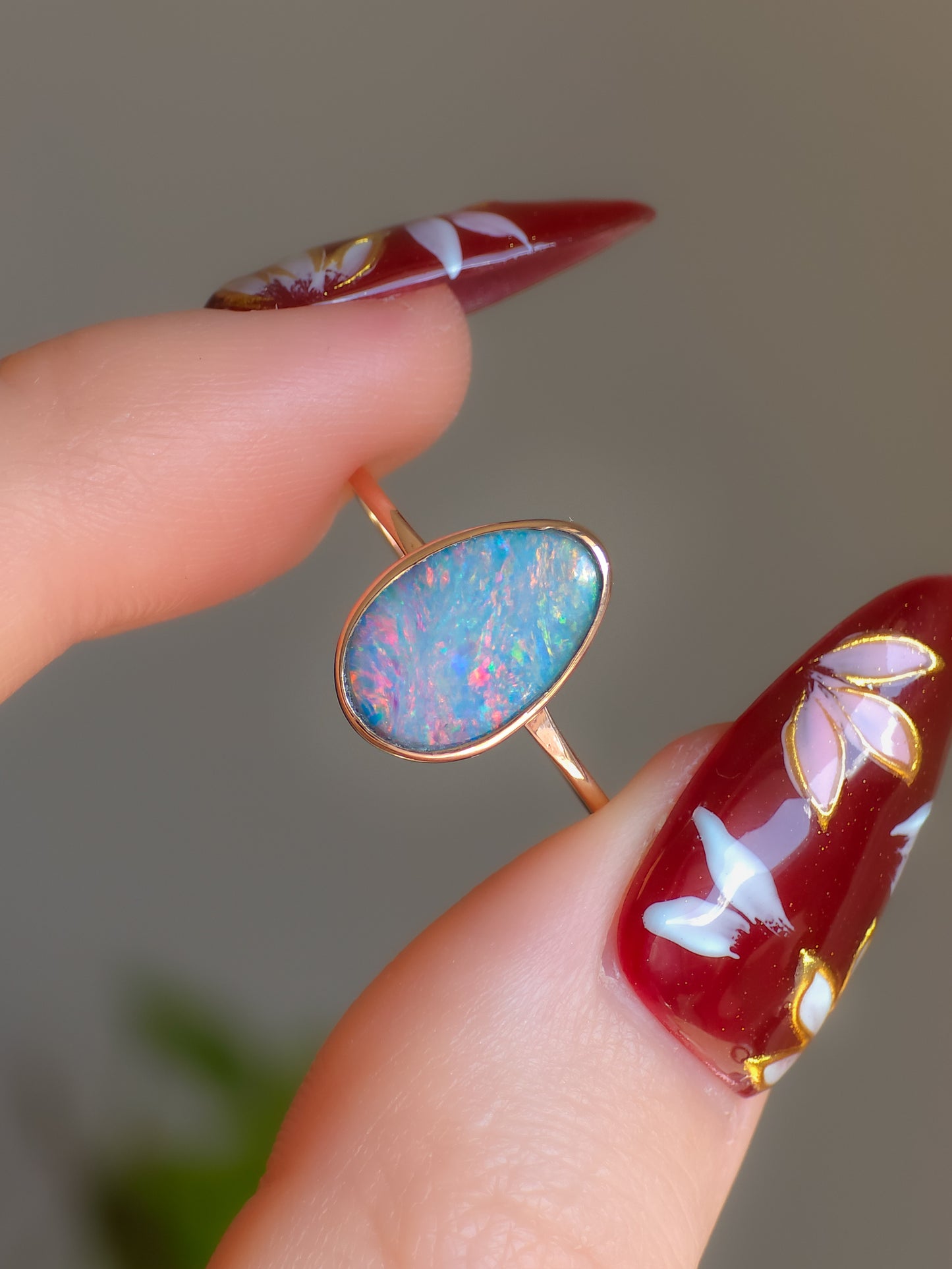 14K Rose Gold Australian opal doublet ring / Free Sizing / Coober Pedy Opal / solid rose gold / Dainty ring / minimalist ring
