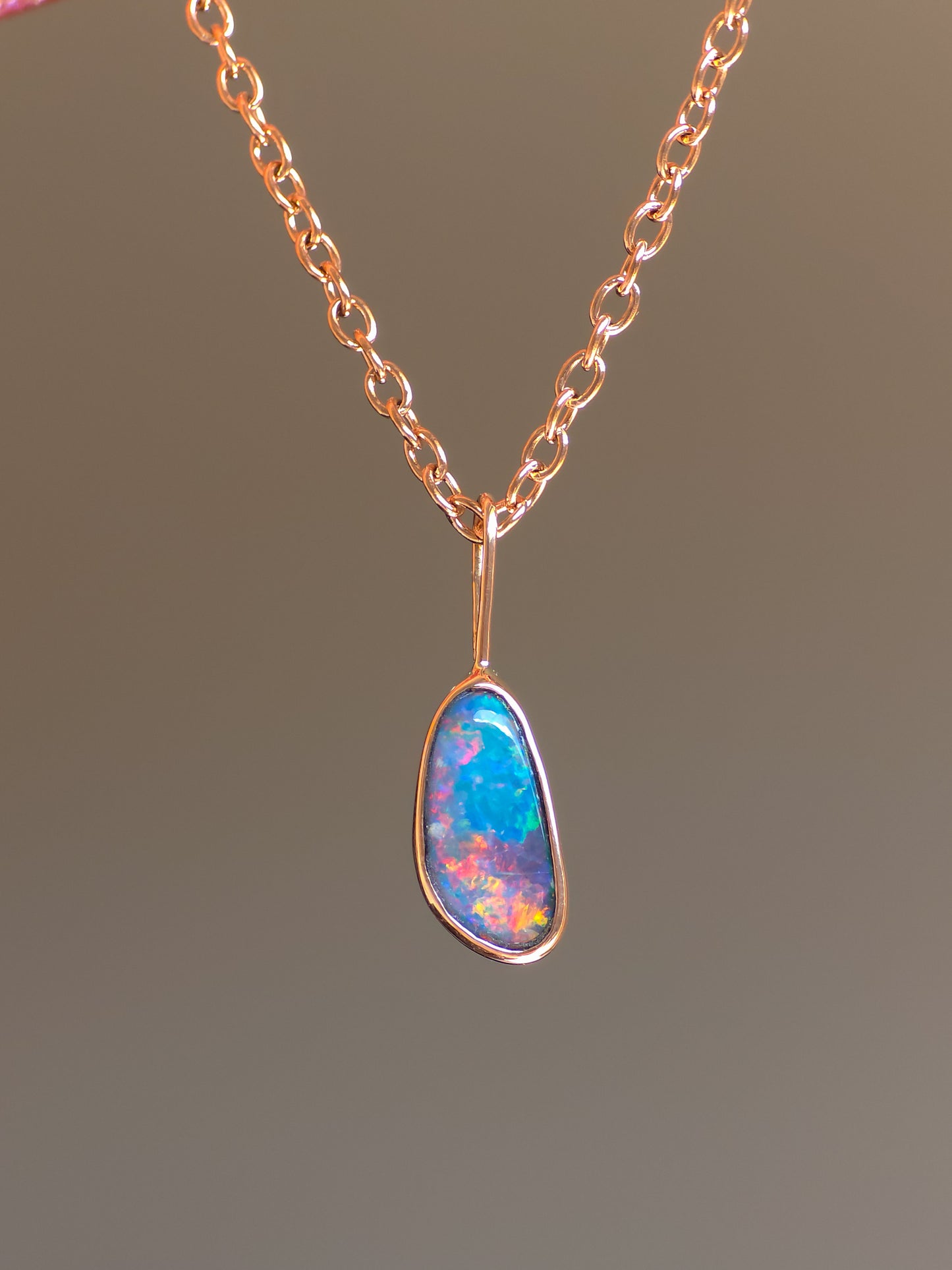 ROSE | 14K Rose Gold opal pendant / Australian opal / Coober Pedy opal / minimalist jewelry/ rainbow opal / Rose gold necklace