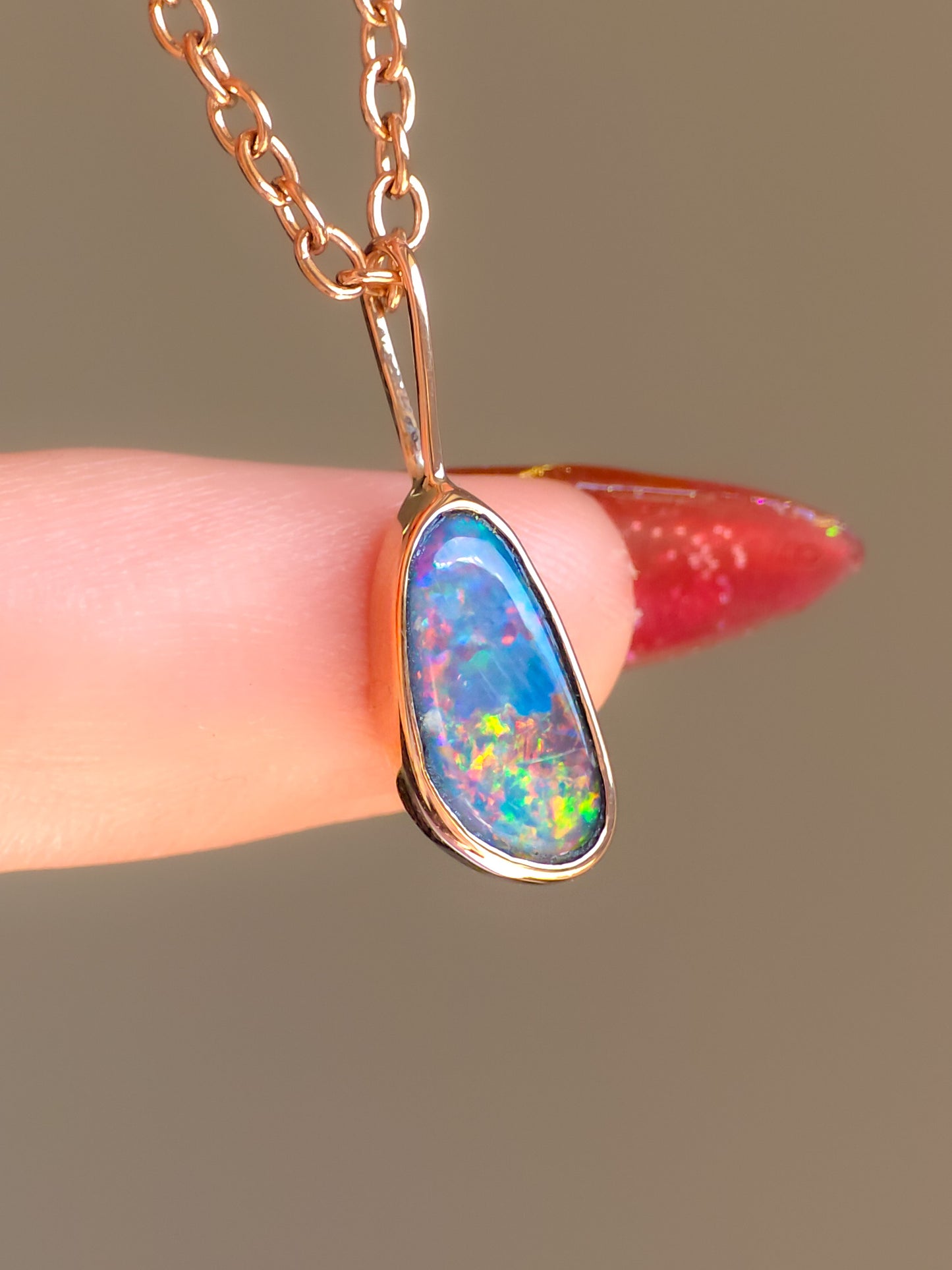 ROSE | 14K Rose Gold opal pendant / Australian opal / Coober Pedy opal / minimalist jewelry/ rainbow opal / Rose gold necklace