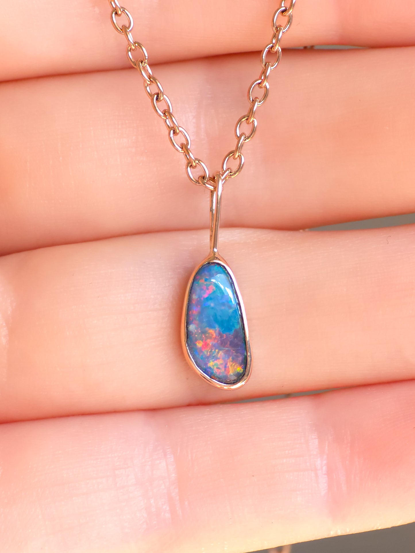 ROSE | 14K Rose Gold opal pendant / Australian opal / Coober Pedy opal / minimalist jewelry/ rainbow opal / Rose gold necklace