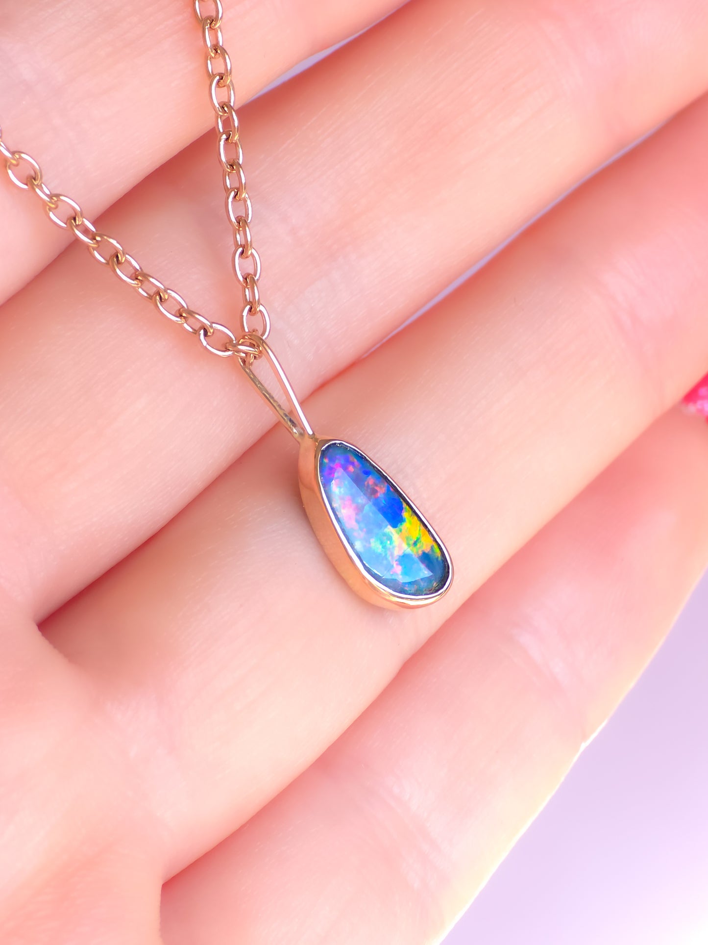 ROSE | 14K Rose Gold opal pendant / Australian opal / Coober Pedy opal / minimalist jewelry/ rainbow opal / Rose gold necklace