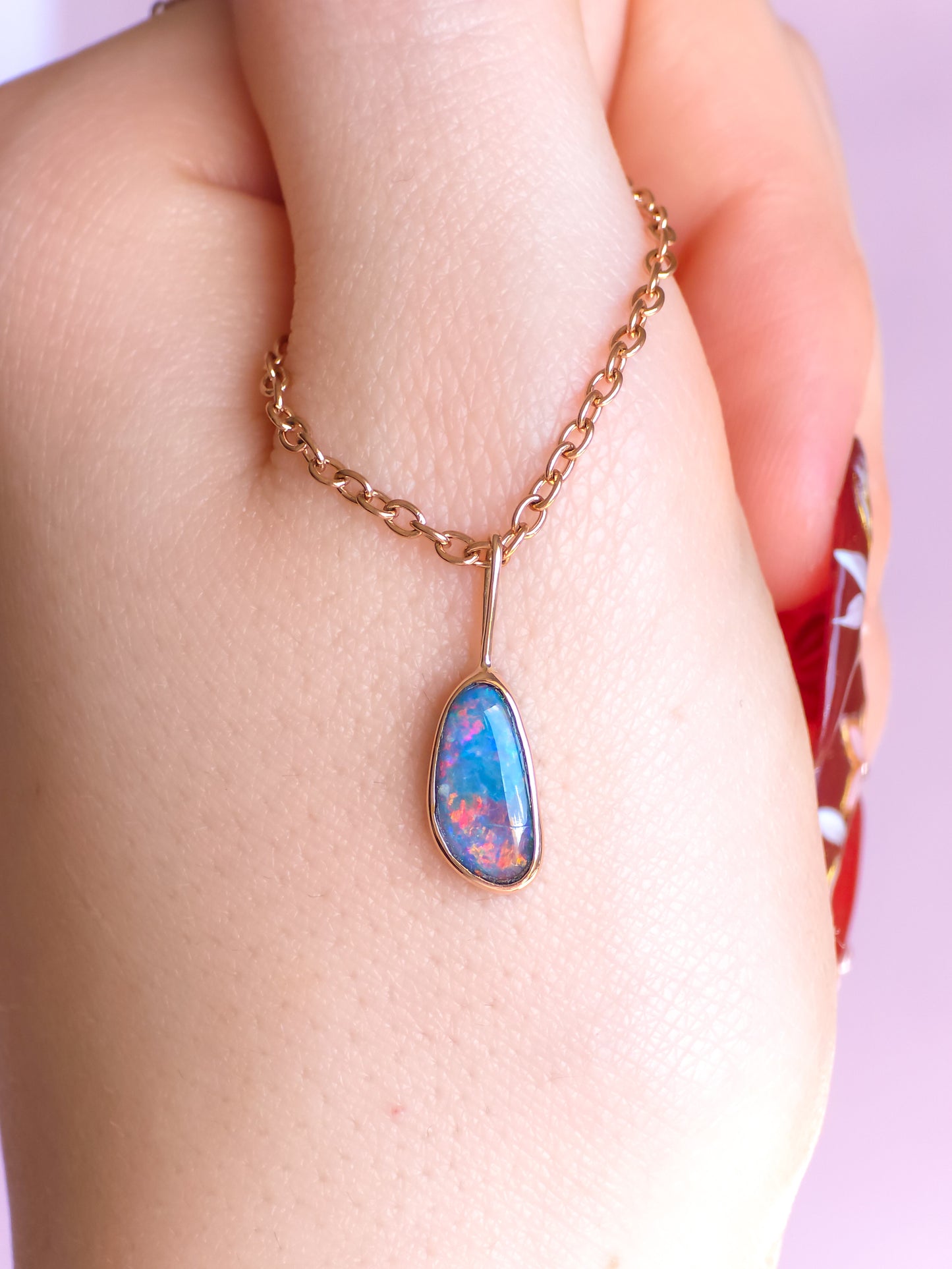 ROSE | 14K Rose Gold opal pendant / Australian opal / Coober Pedy opal / minimalist jewelry/ rainbow opal / Rose gold necklace