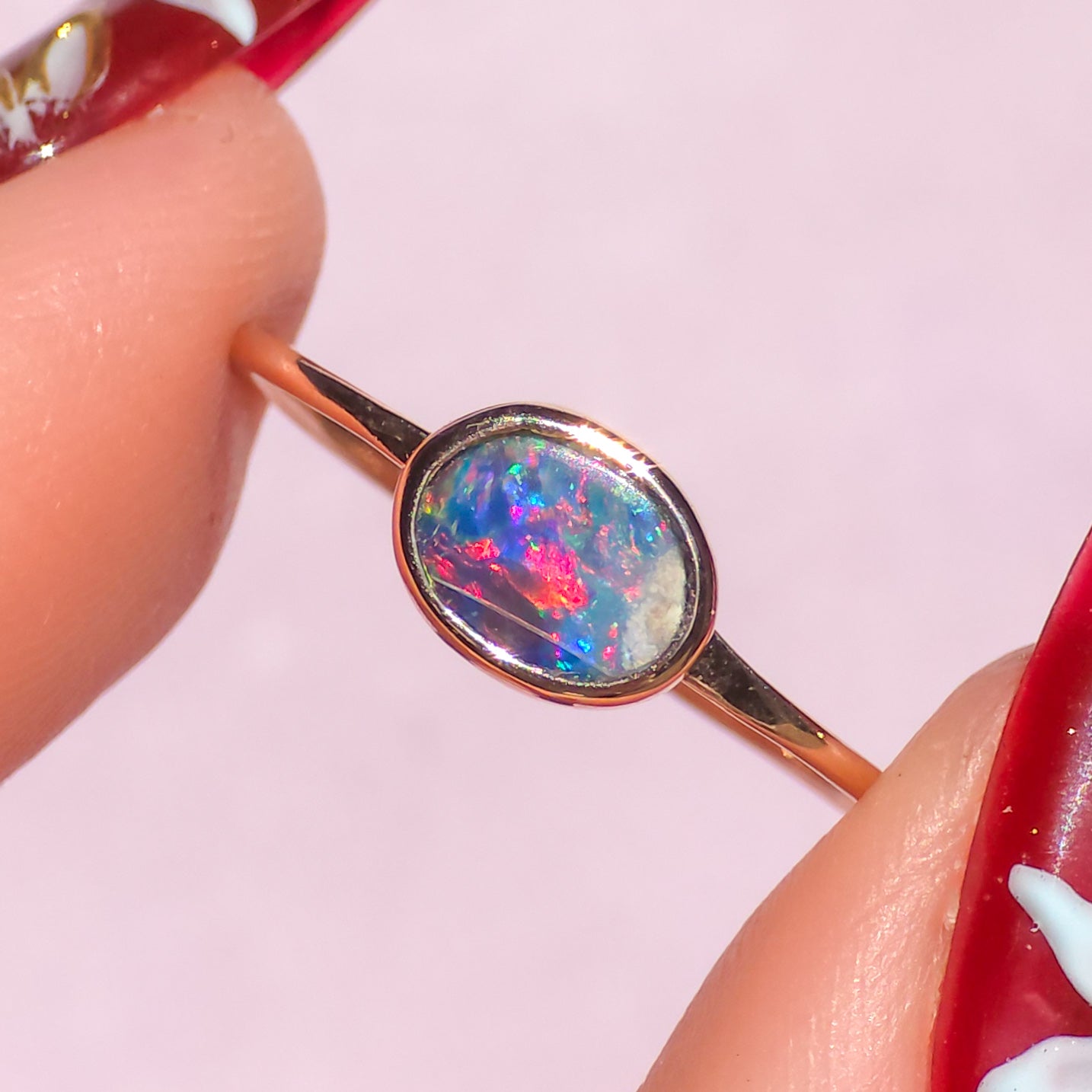 DAISY | Rose Gold Australian opal doublet ring /Free Sizing / Coober Pedy Opal/ Dainty ring/ minimalist ring
