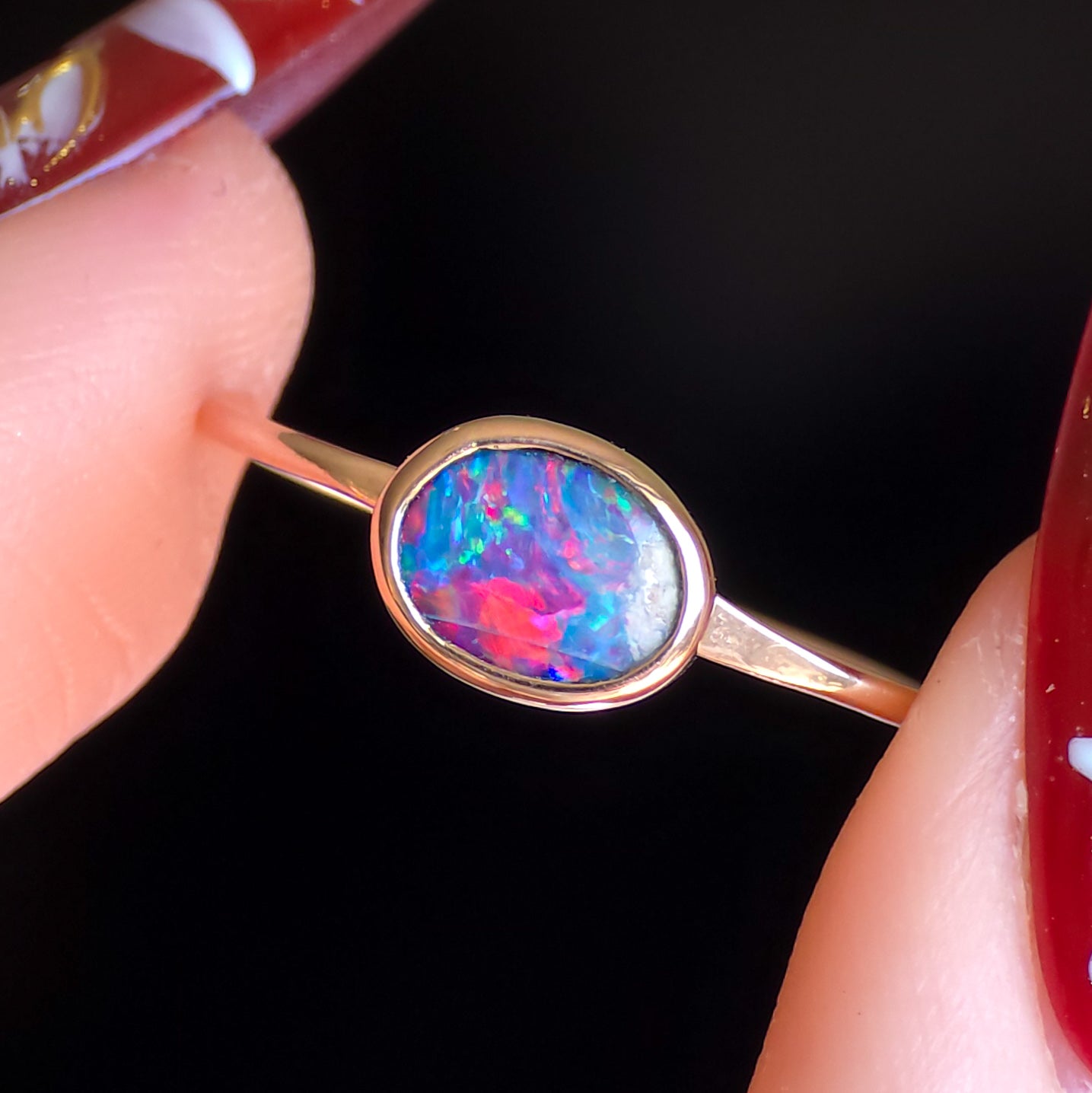 DAISY | Rose Gold Australian opal doublet ring /Free Sizing / Coober Pedy Opal/ Dainty ring/ minimalist ring
