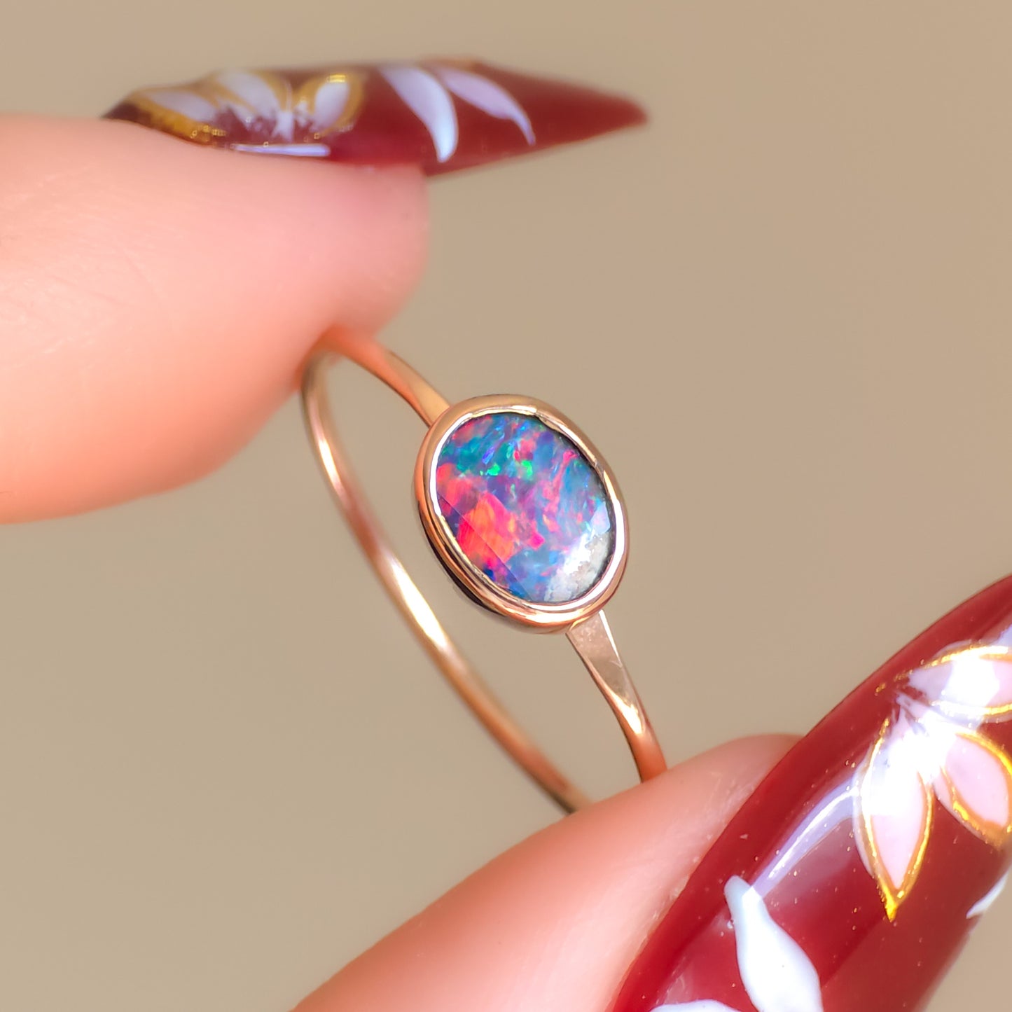 DAISY | Rose Gold Australian opal doublet ring /Free Sizing / Coober Pedy Opal/ Dainty ring/ minimalist ring