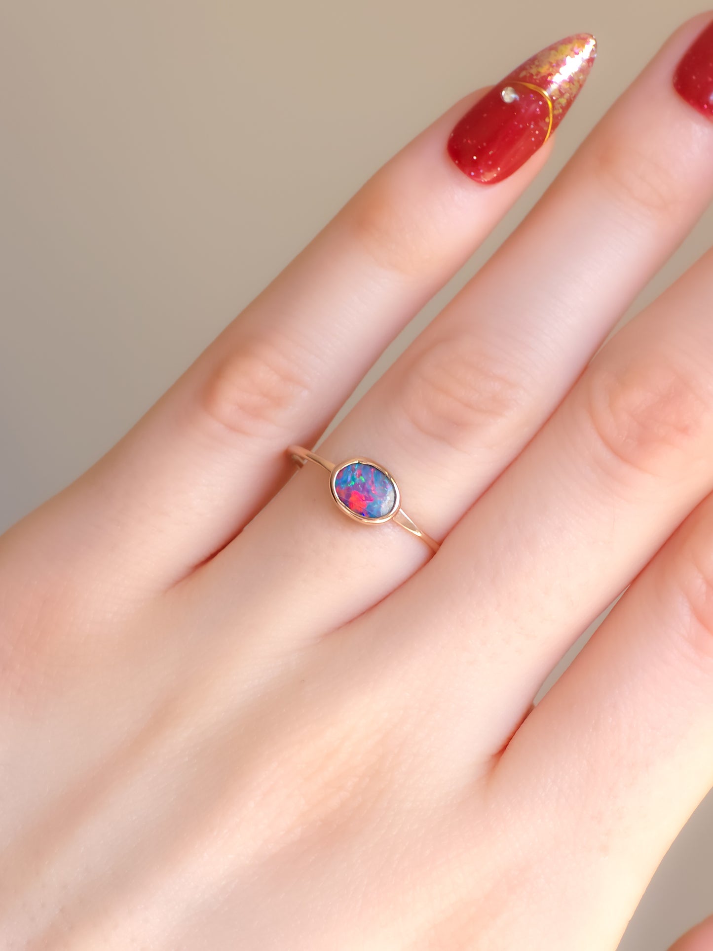 DAISY | Rose Gold Australian opal doublet ring /Free Sizing / Coober Pedy Opal/ Dainty ring/ minimalist ring