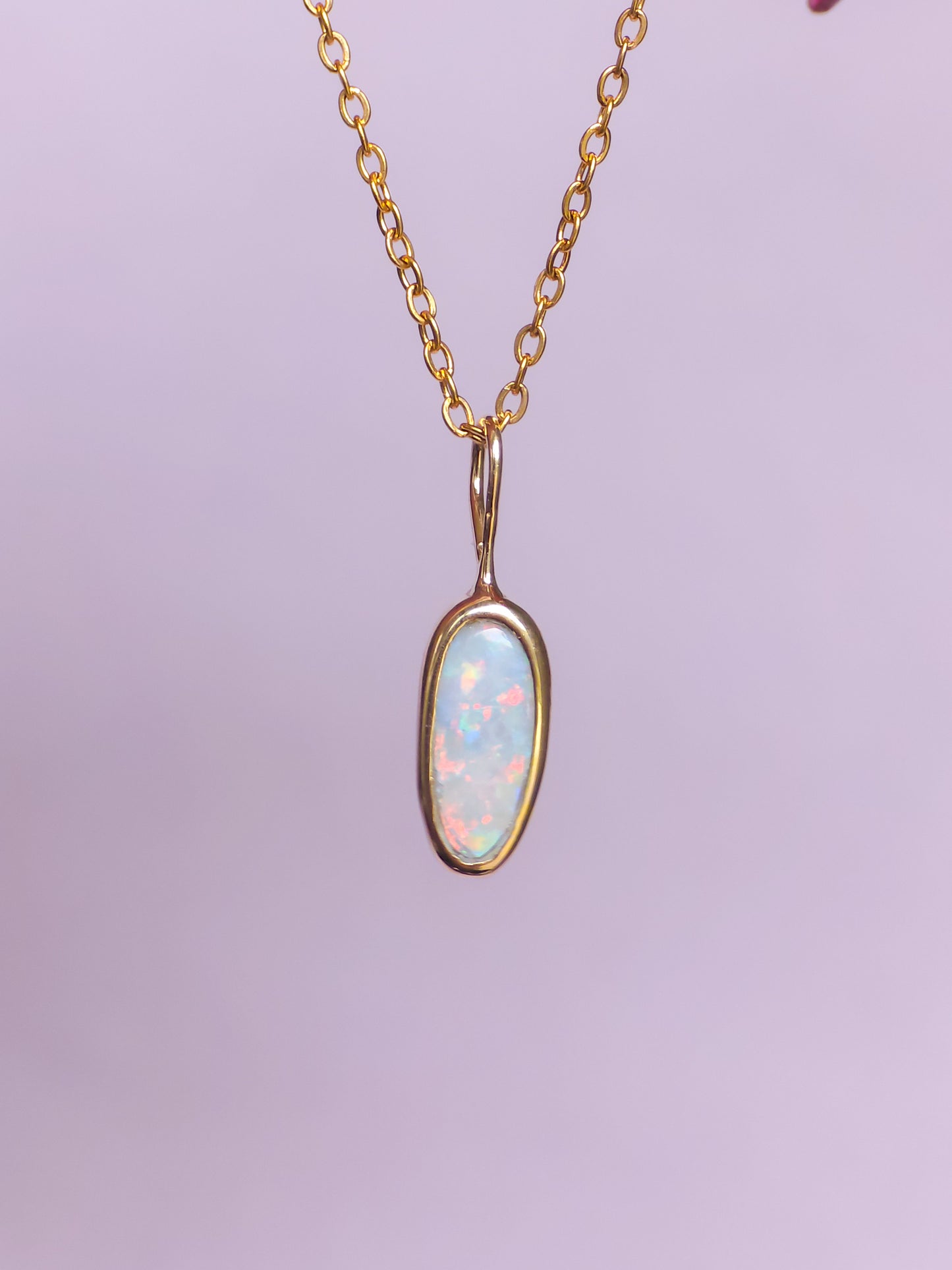 14K Gold Solid Coober Pedy Opal pendant / Australian opal necklace / solid rainbow opal / pink solid opal / charm pendant