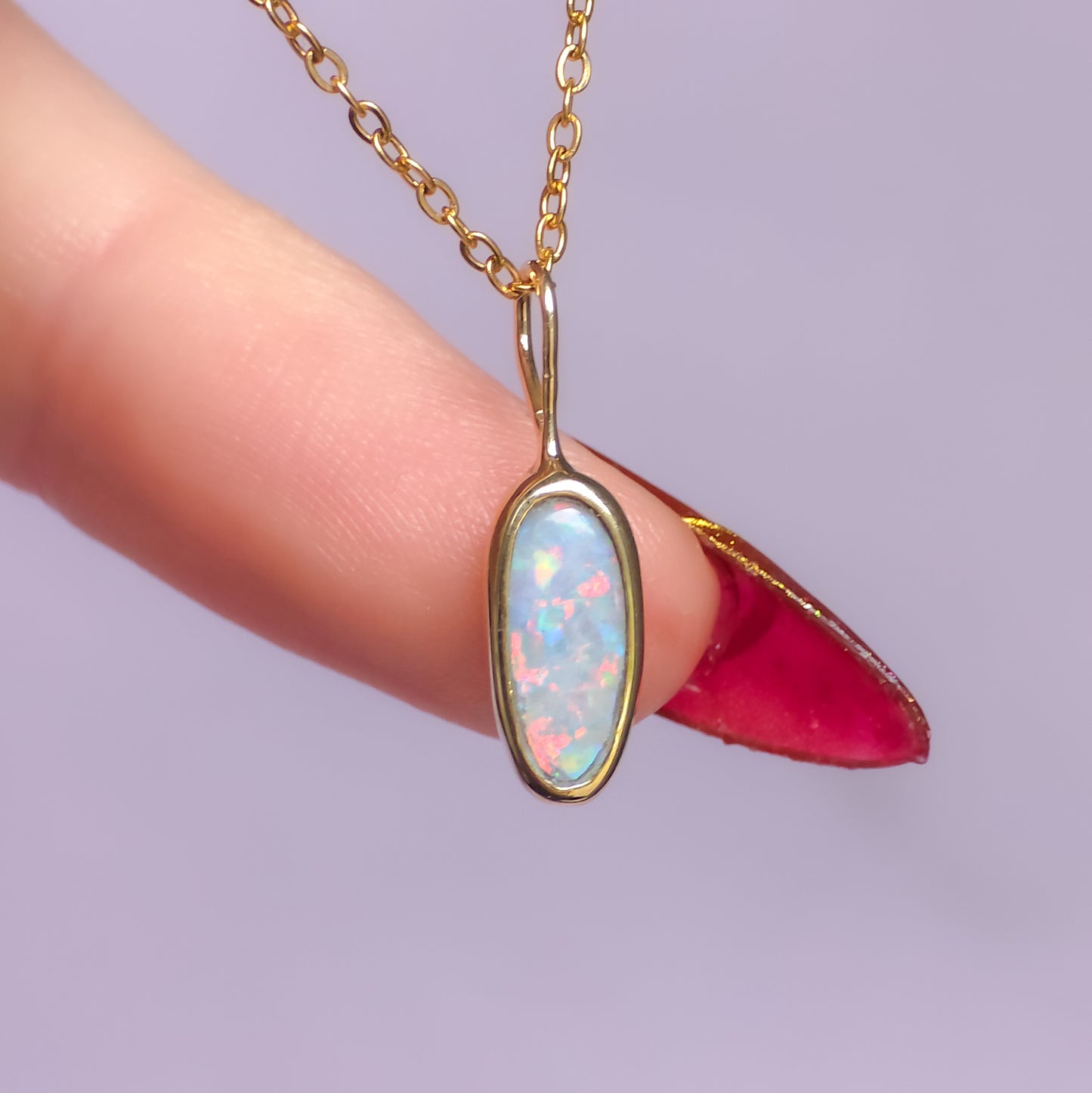 14K Gold Solid Coober Pedy Opal pendant / Australian opal necklace / solid rainbow opal / pink solid opal / charm pendant