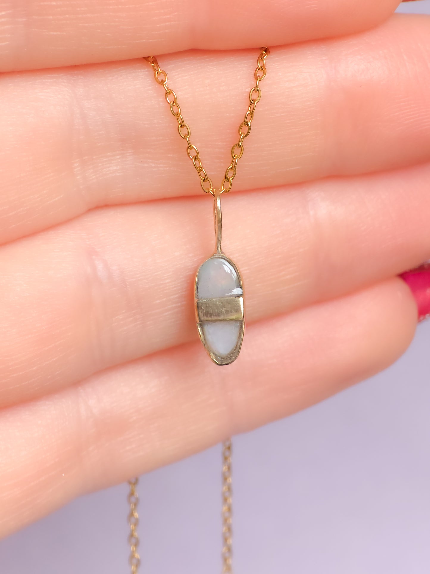 14K Gold Solid Coober Pedy Opal pendant / Australian opal necklace / solid rainbow opal / pink solid opal / charm pendant