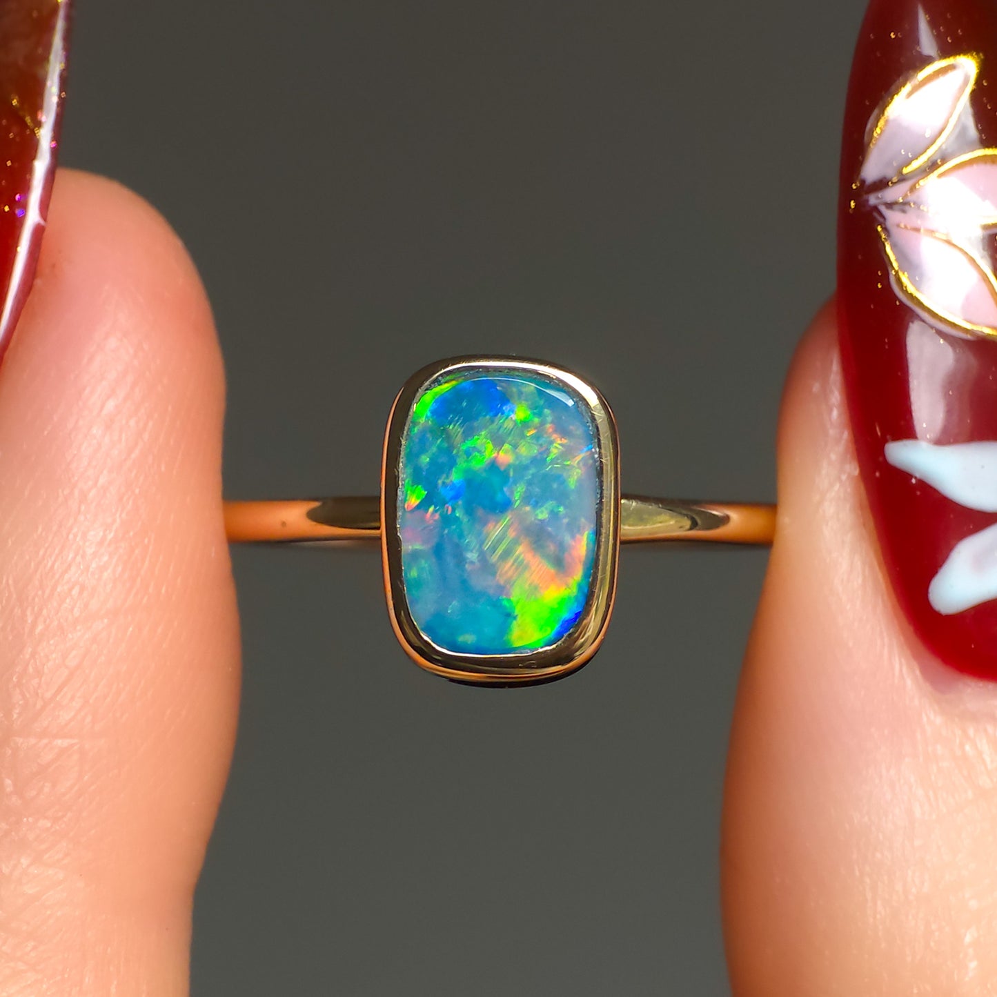 FAIRYTALE | 14K Gold Australian opal doublet ring / Free Sizing / Coober Pedy Opal / solid gold / Dainty ring /statement ring