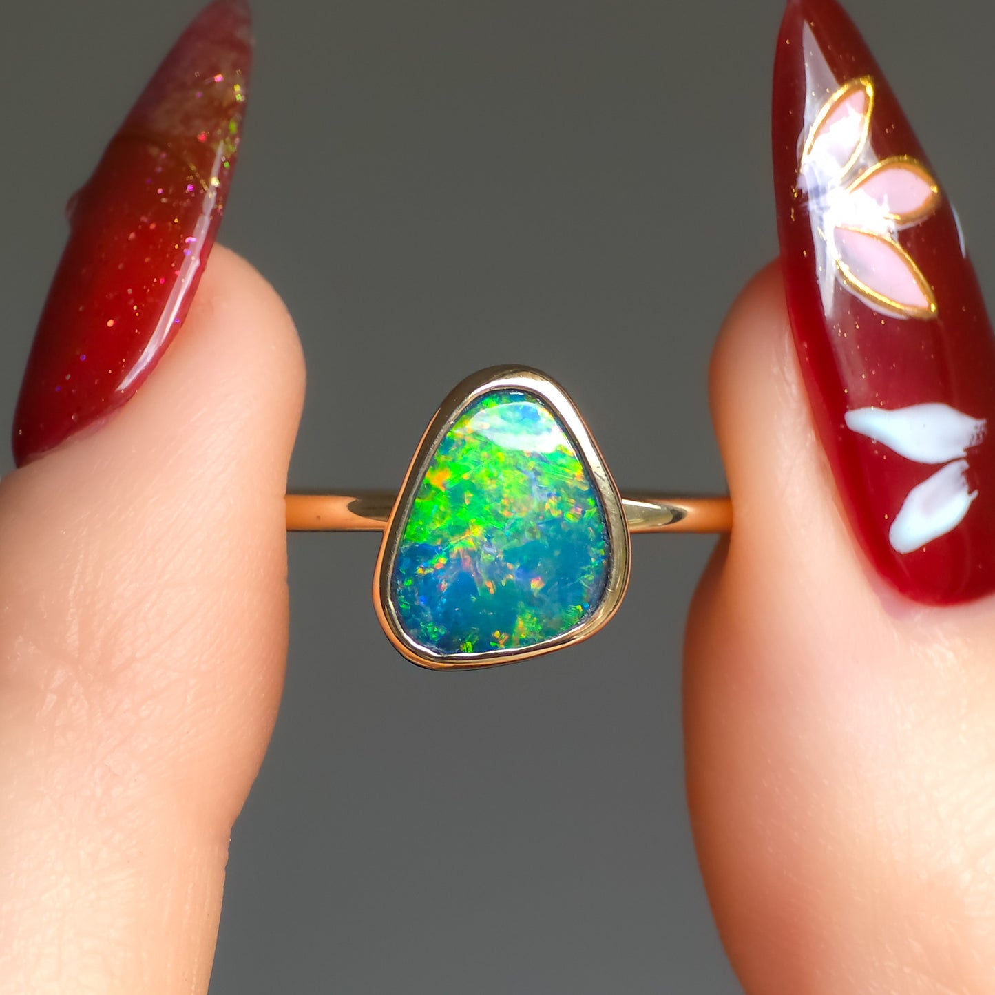 PARADISE | 14K Gold Australian opal doublet ring / Free Sizing / Coober Pedy Opal / Rainbow Fire Opal / Statement jewelry
